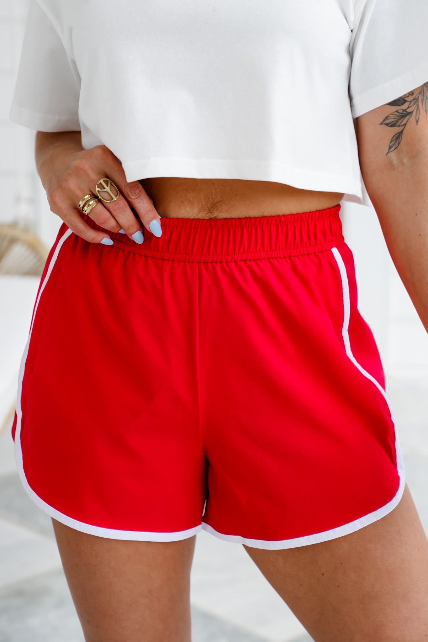 Solid Elastic Waistband Shorts with Stripe Detail