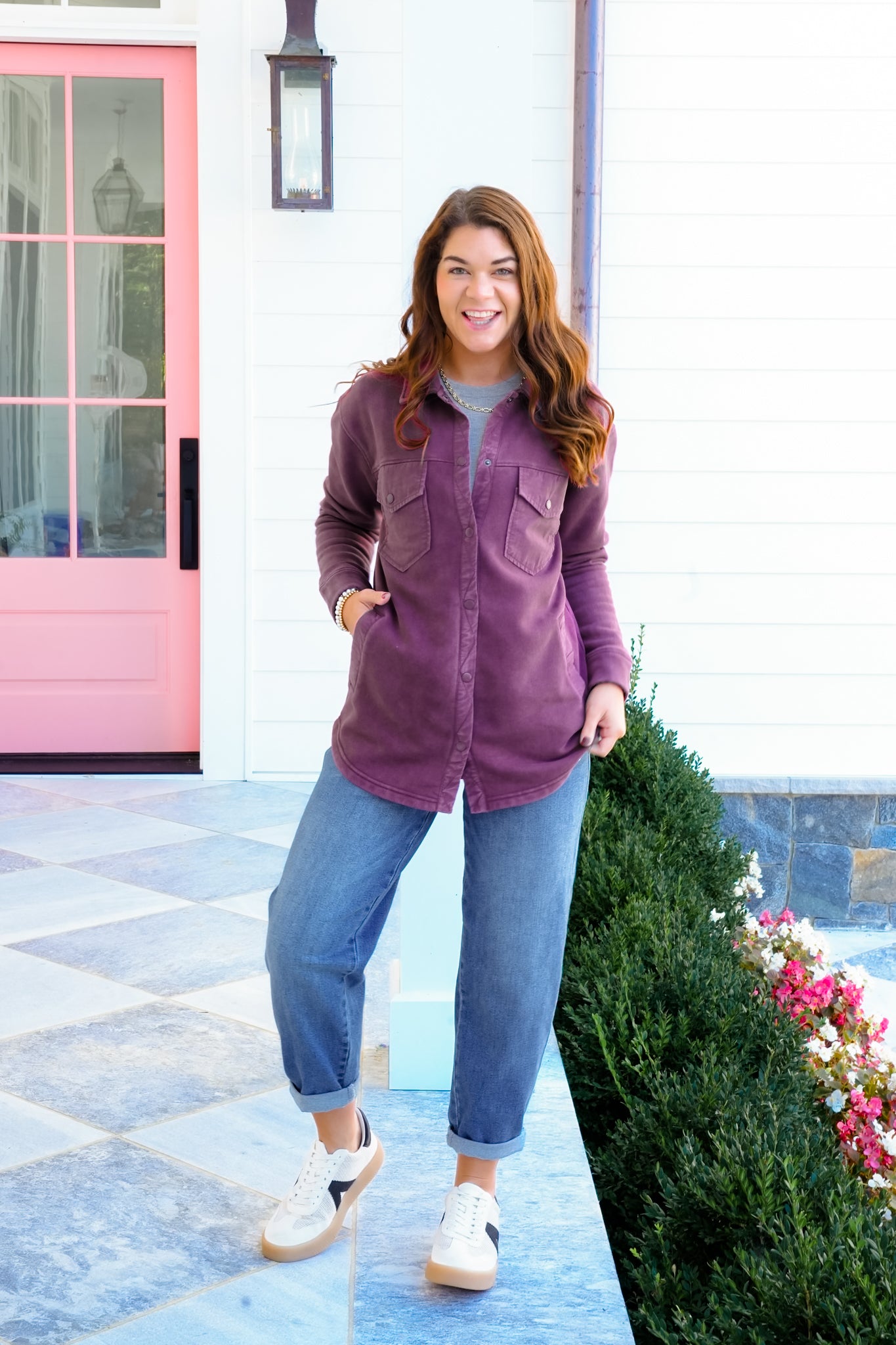 Long Sleeve Snap Button Shacket with Pockets
