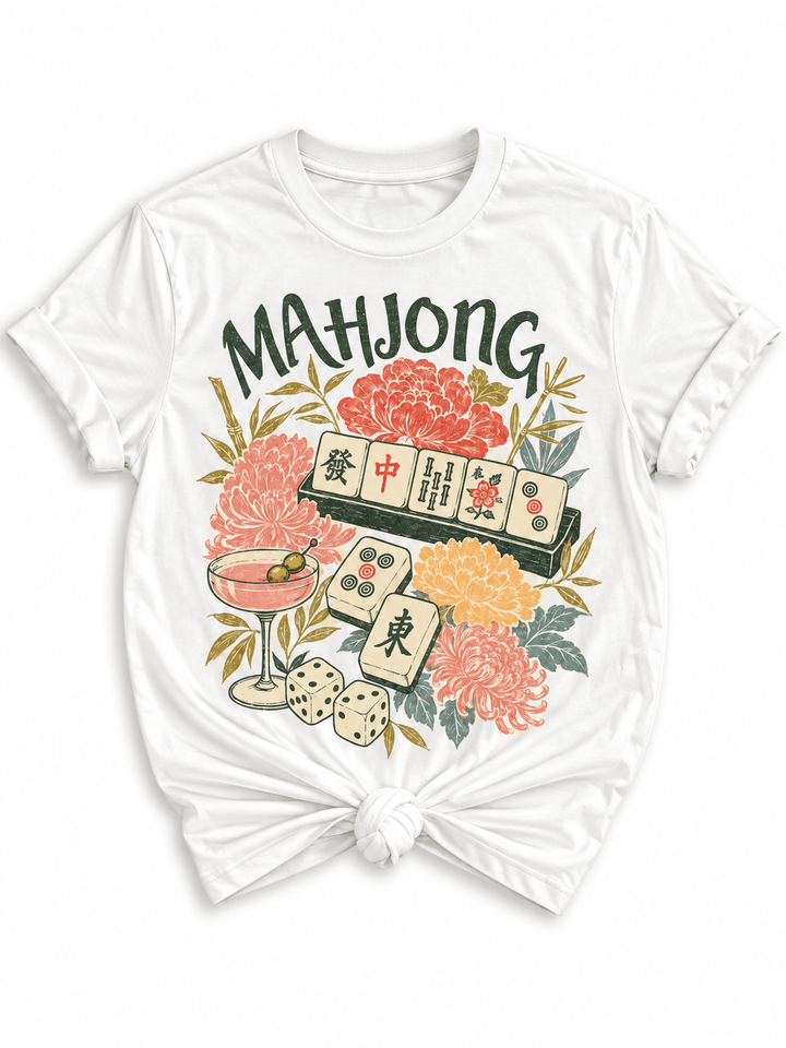 Plus/Reg Short Sleeve Vintage Mahjong Floral Graphic Tee - Freckled Poppy