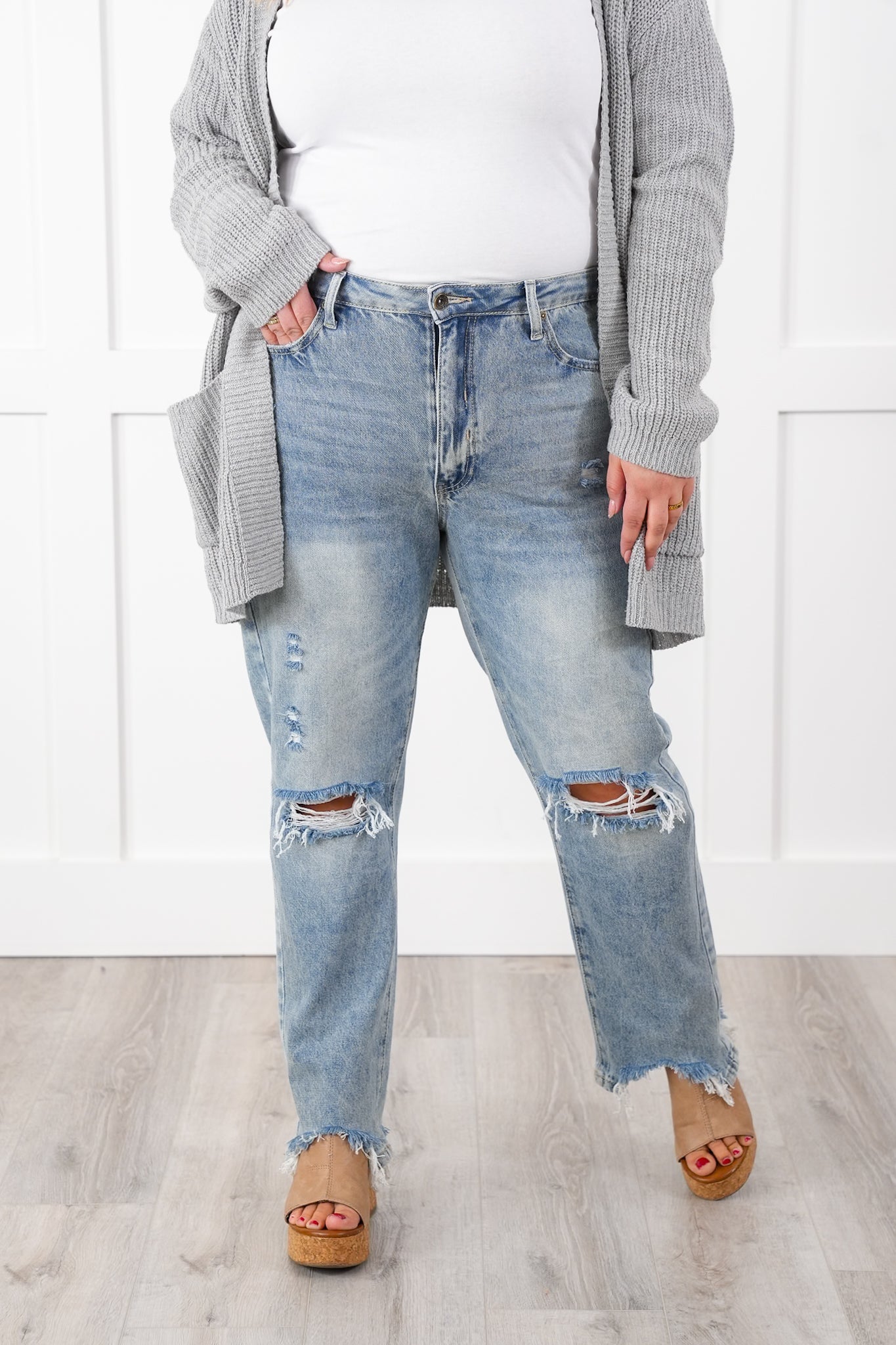 Special A High Rise Light Wash Distressed Relaxed Straight Leg Jeans