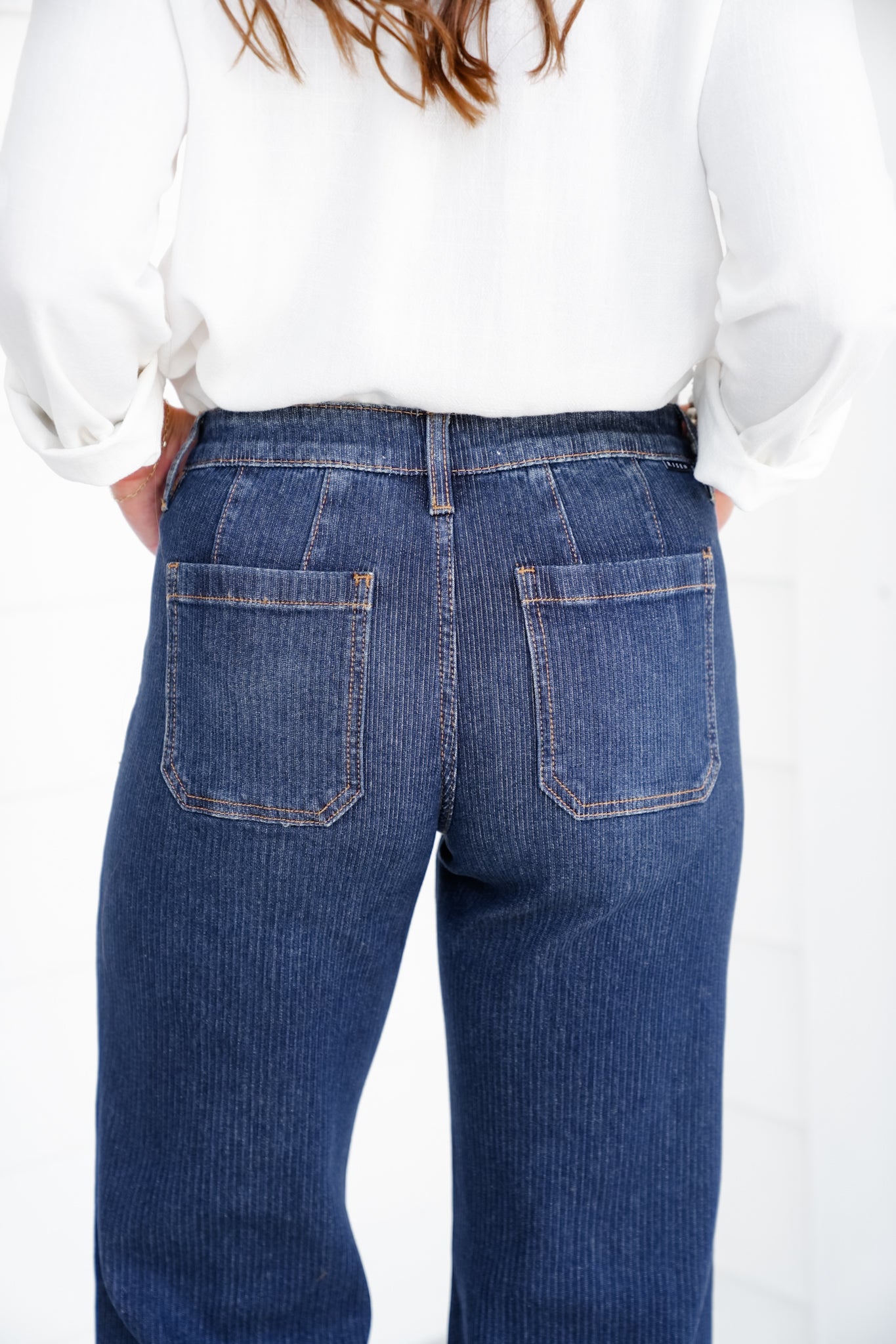 Risen Poppy Lane Mid Rise Dark Wash Wide Leg Jeans with Wide Hem