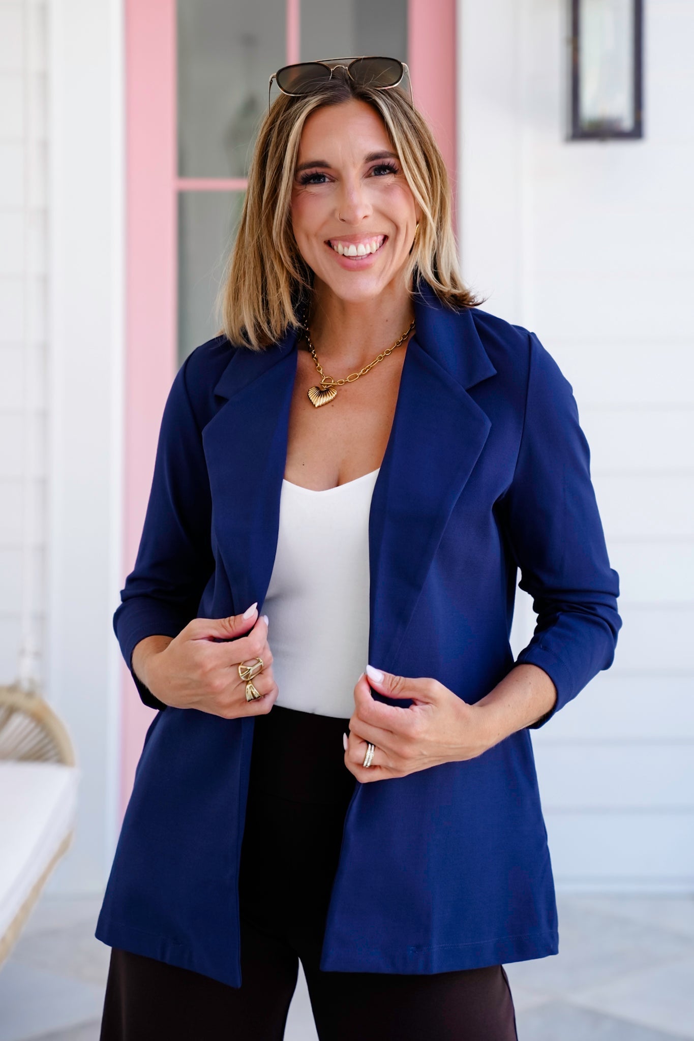 Door Buster! Plus/Reg Solid 3/4 Sleeve Open Blazer with Pockets