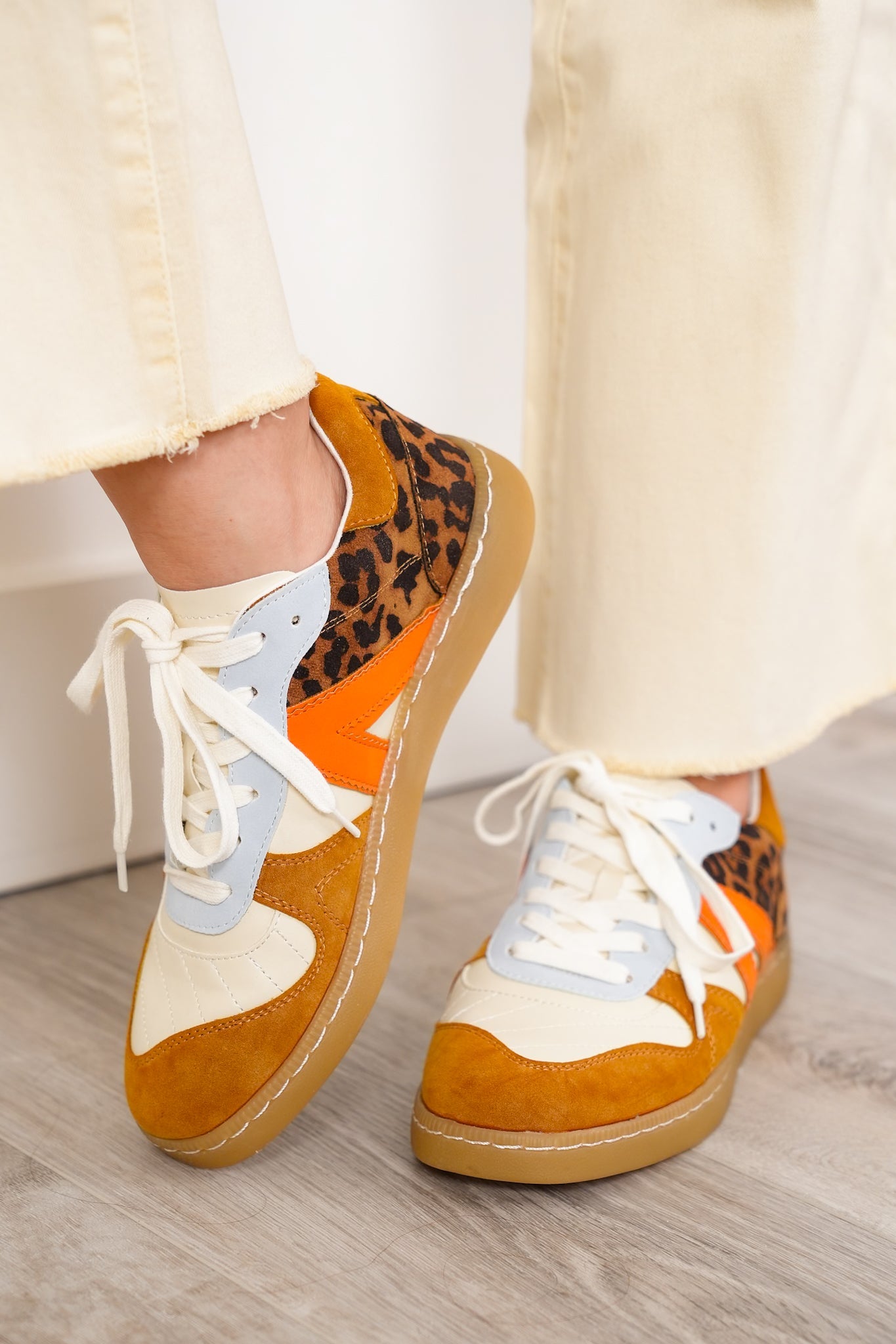 MIA Low Top Sneaker with Suede and Leopard Print Detailing