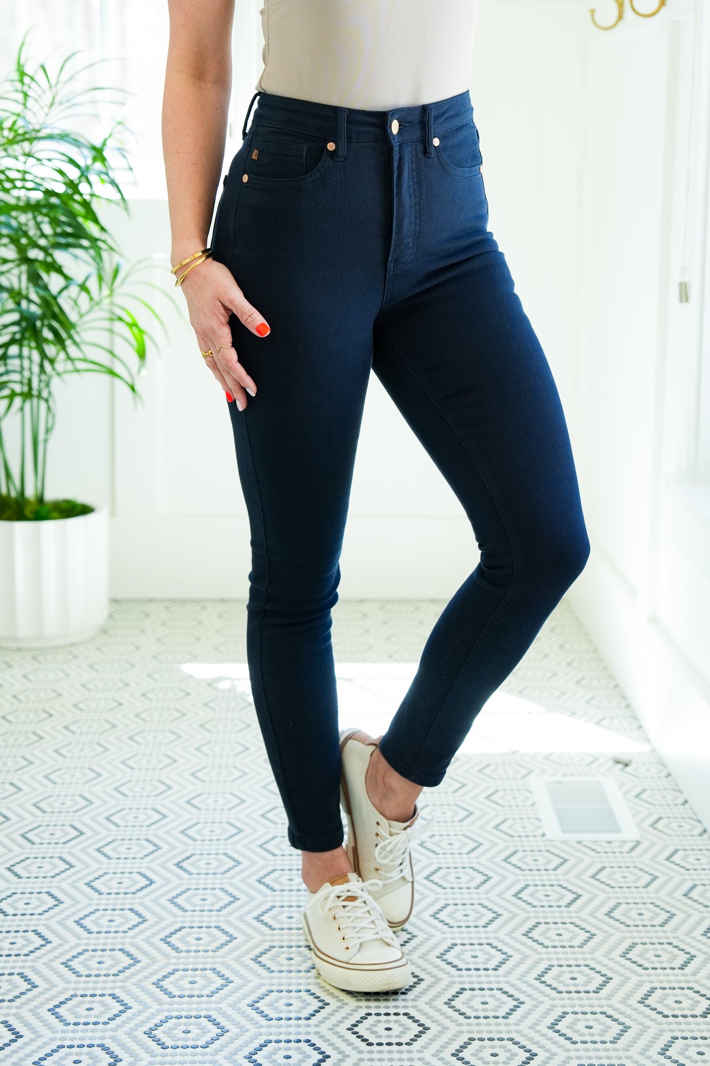 Judy Blue Midnight Rain High Rise Navy Tummy Control Skinny Jeans