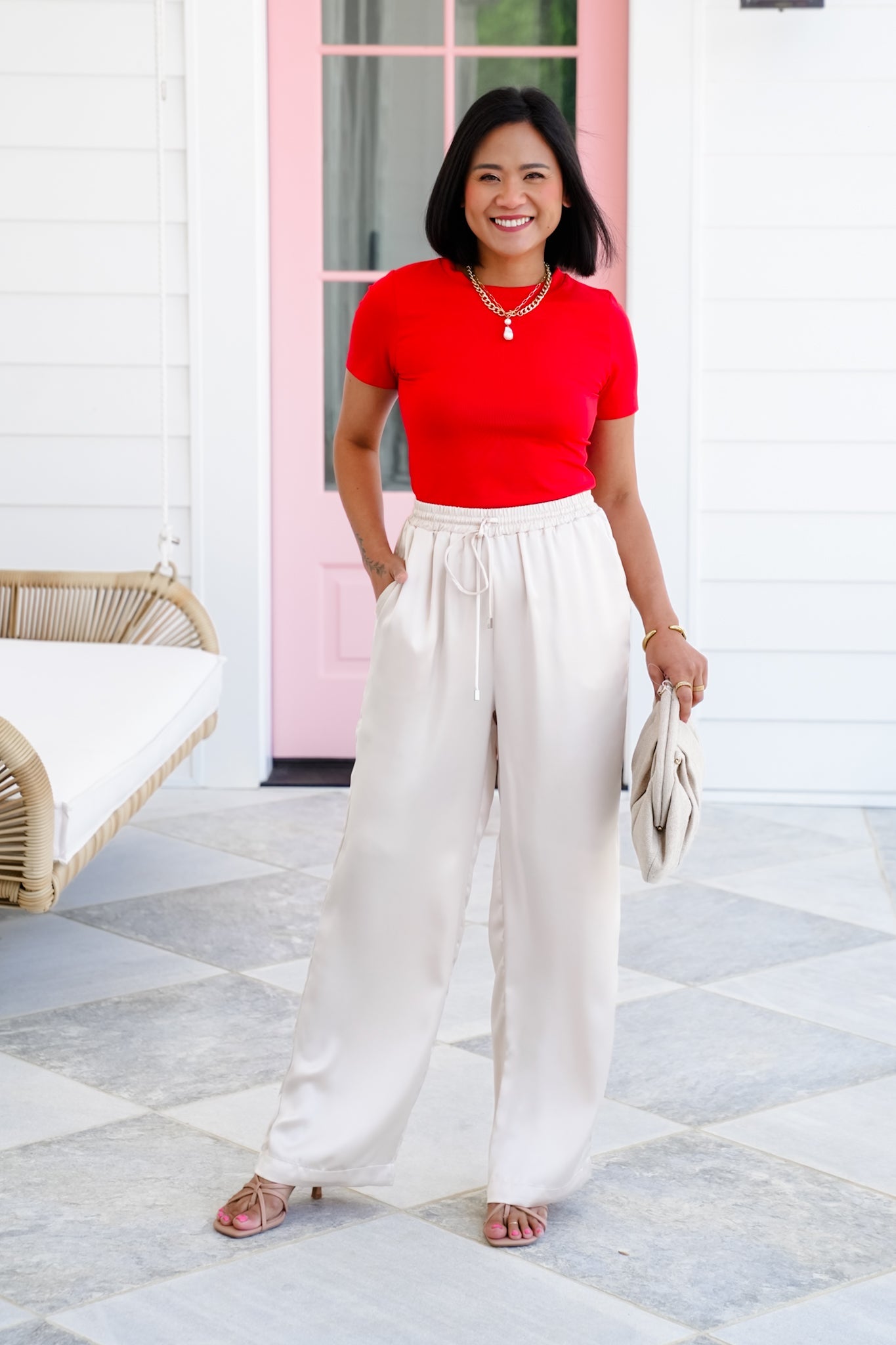 Satin Elastic High Waist Wide Leg with Side Pockets