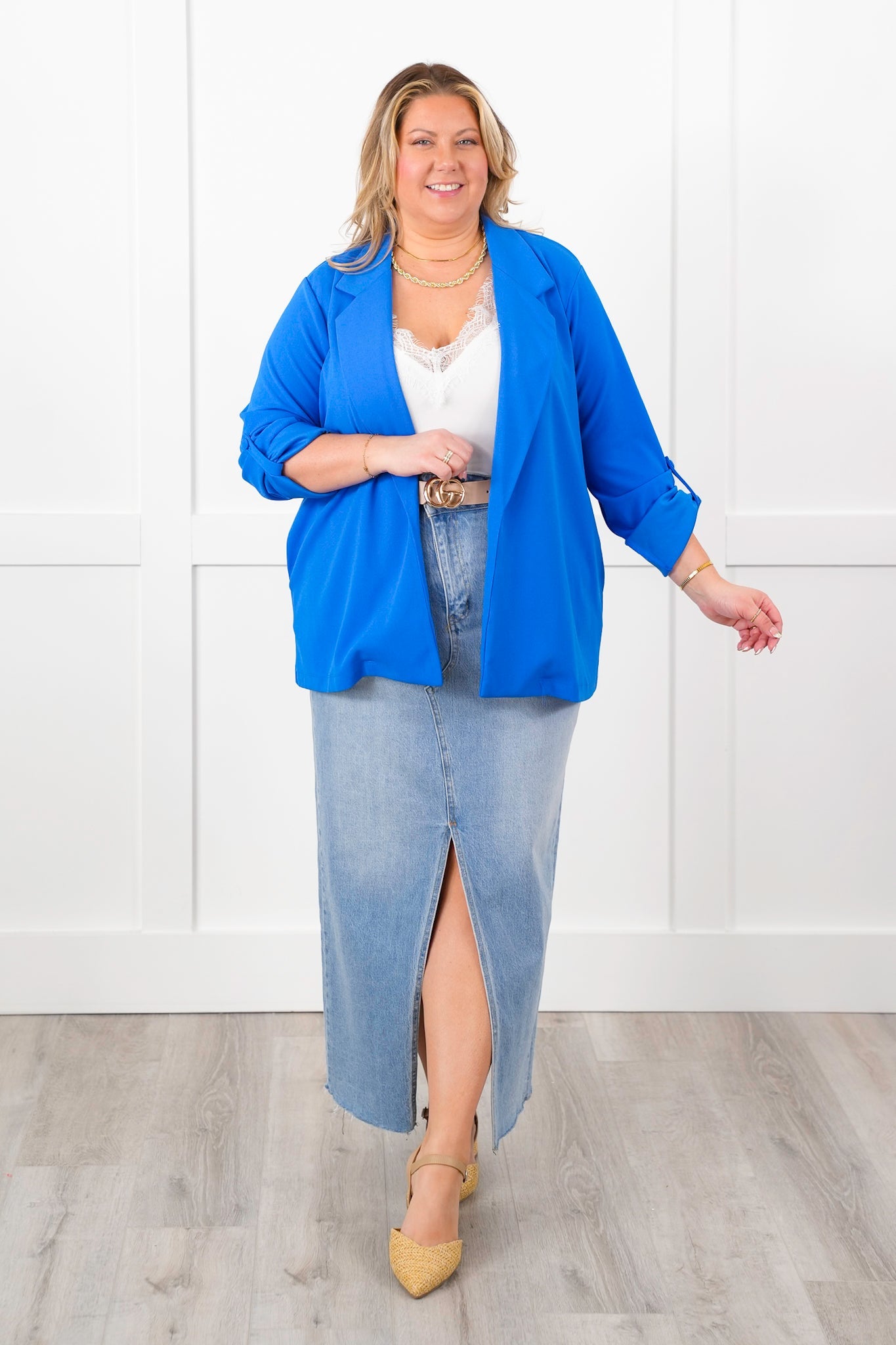 Door Buster! Plus/Reg Solid Button Tab Sleeve Open Blazer