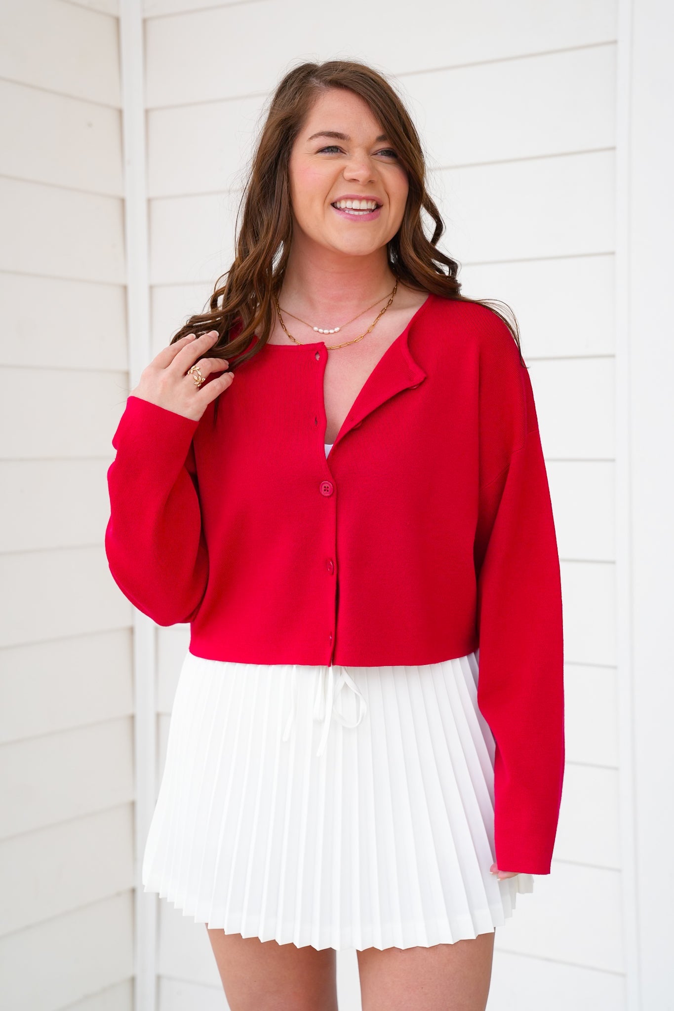Red Long Sleeve Button Down Cardigan