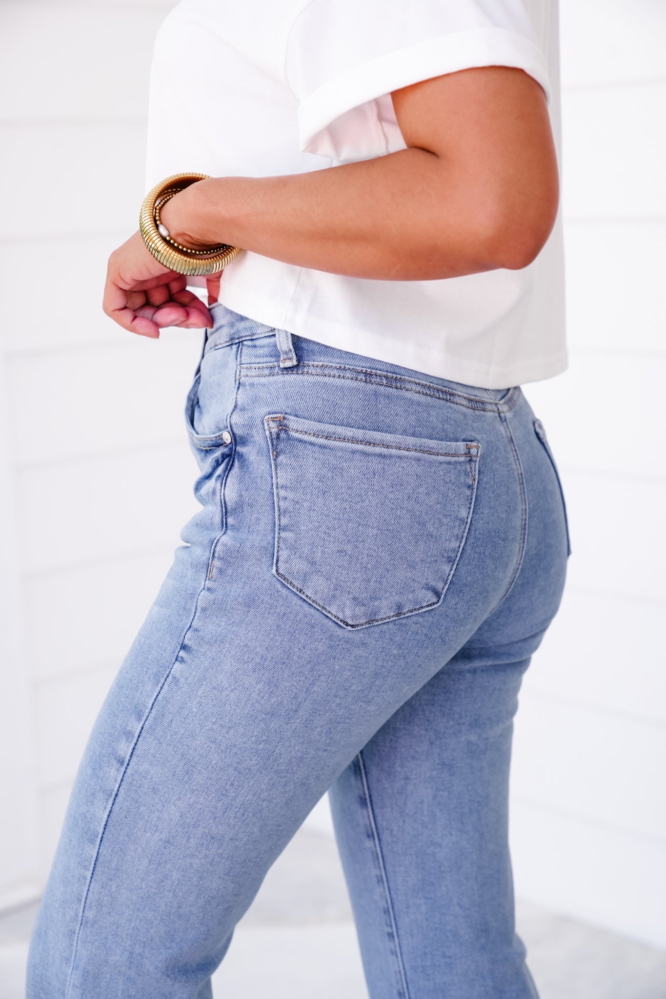 Saige High Rise Light Wash Cuffed Kick Flare Jeans