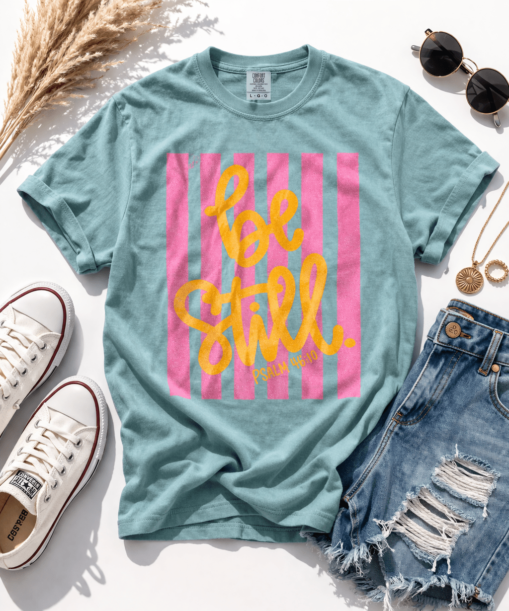 Plus/Reg Short Sleeve "Be Still" Graphic Tee - Freckled Poppy