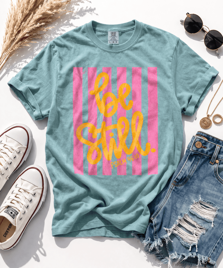 Plus/Reg Short Sleeve "Be Still" Graphic Tee - Freckled Poppy
