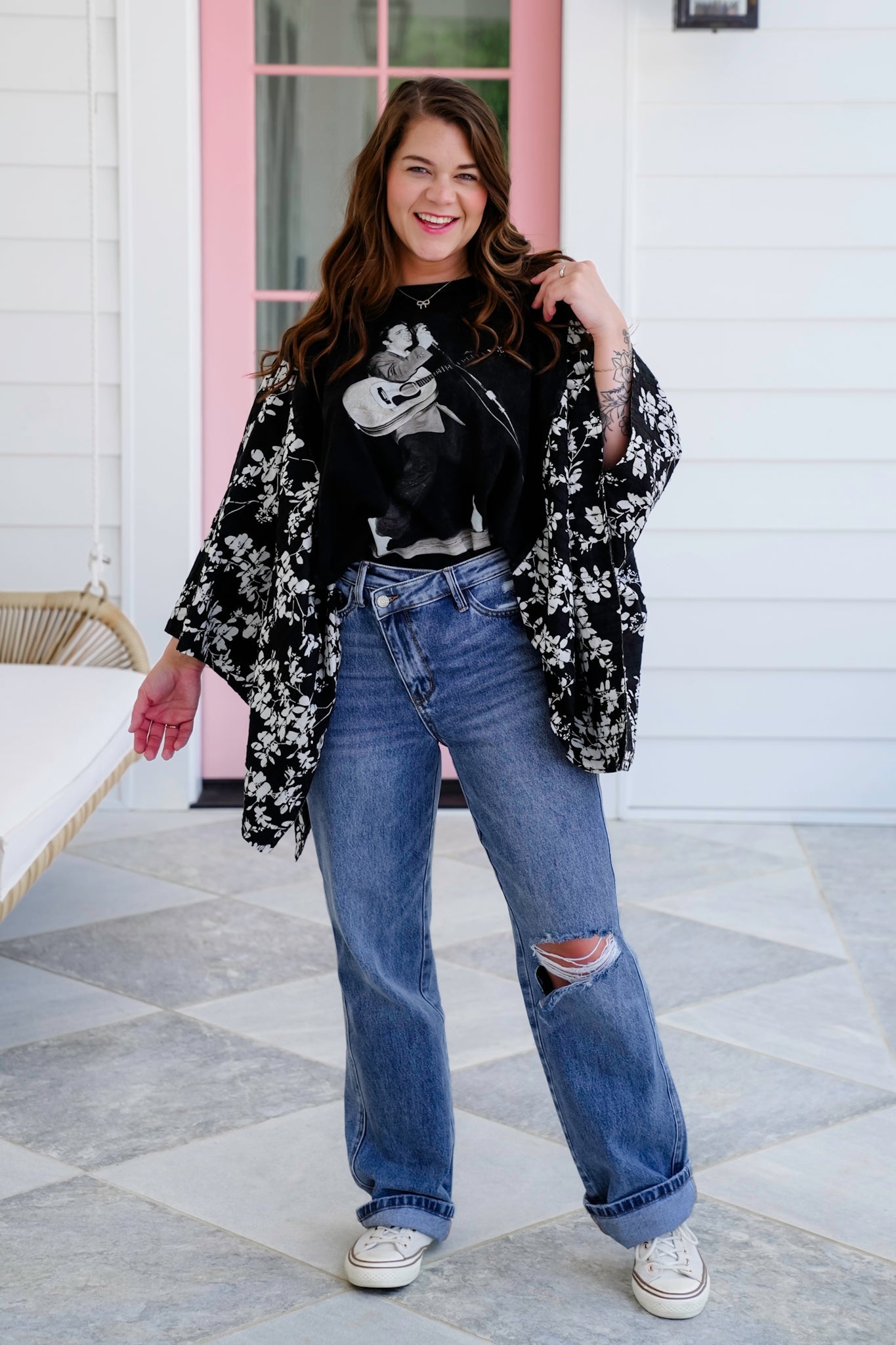 Elvis Presley Long Floral Sleeve Poncho Top