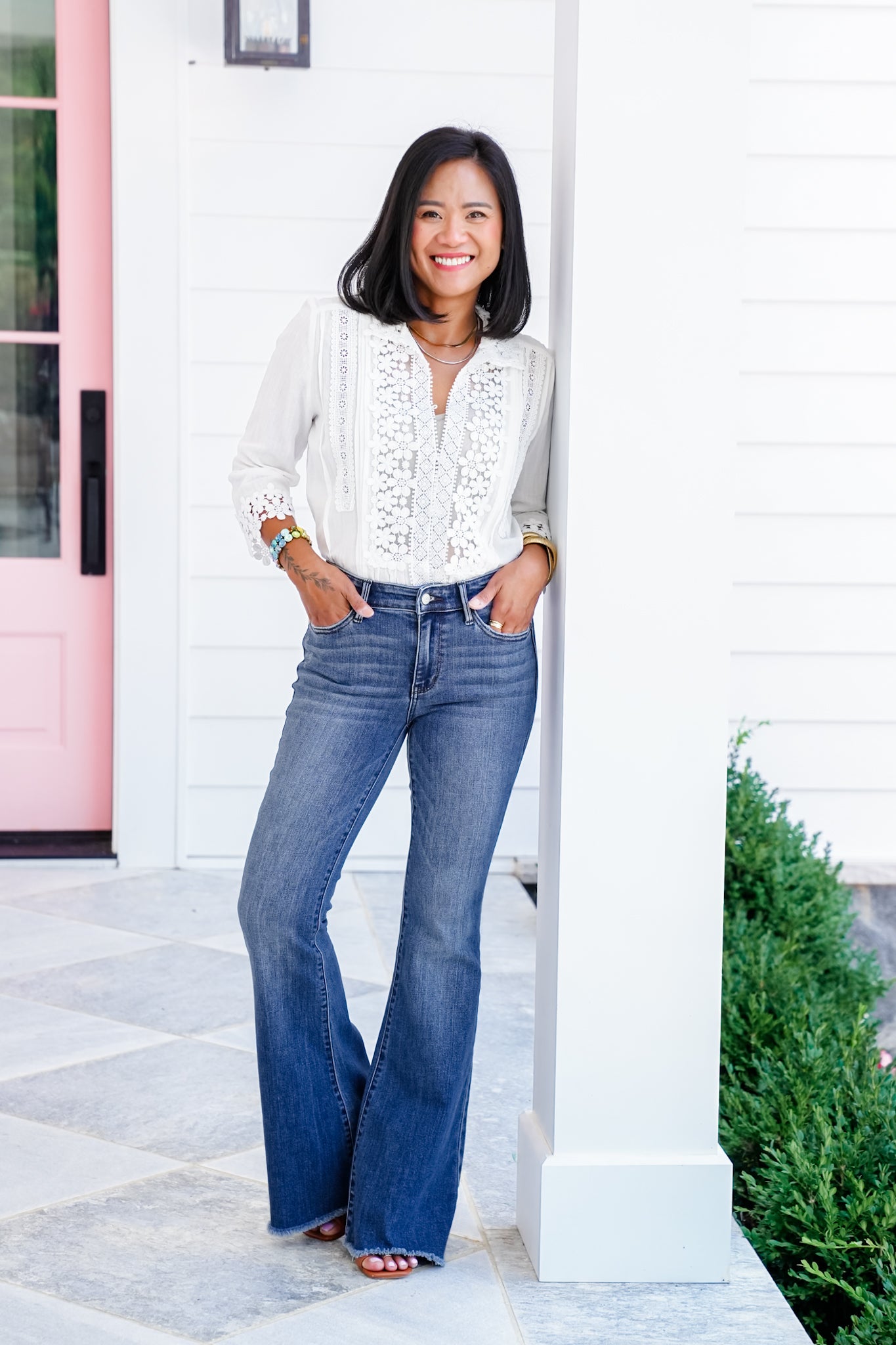 Judy Blue Mid Rise Medium Vintage Wash Flare Jeans with Distressed and Frayed Hem