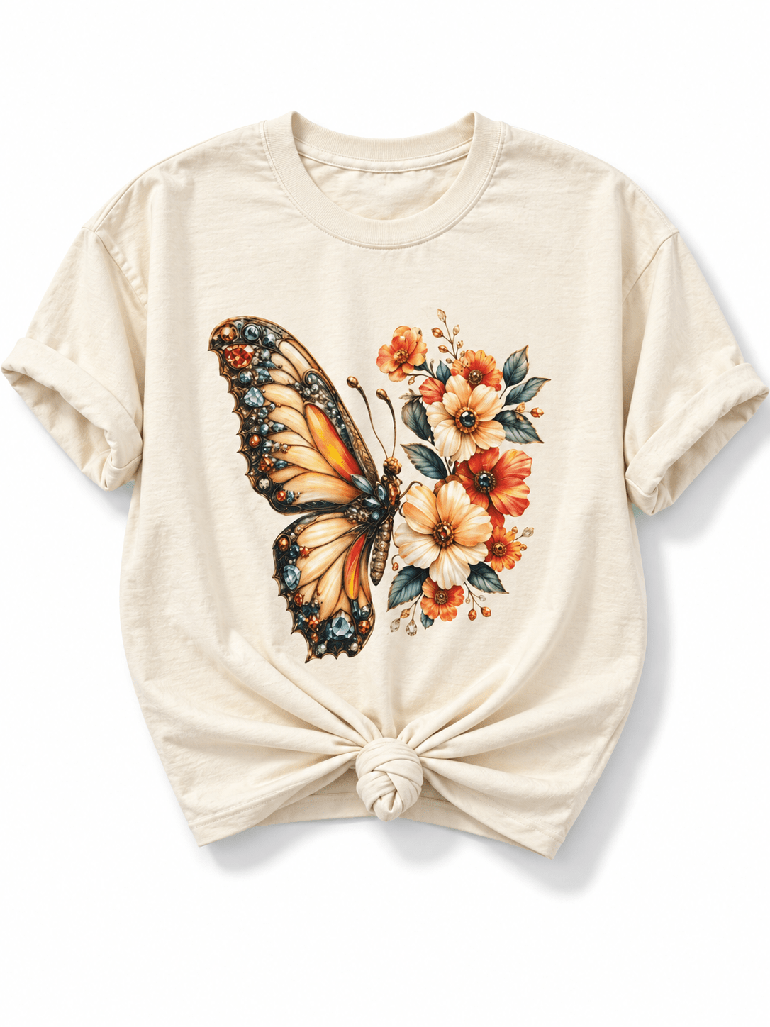 Plus/Reg Short Sleeve Jewel Butterfly Graphic Tee - Freckled Poppy