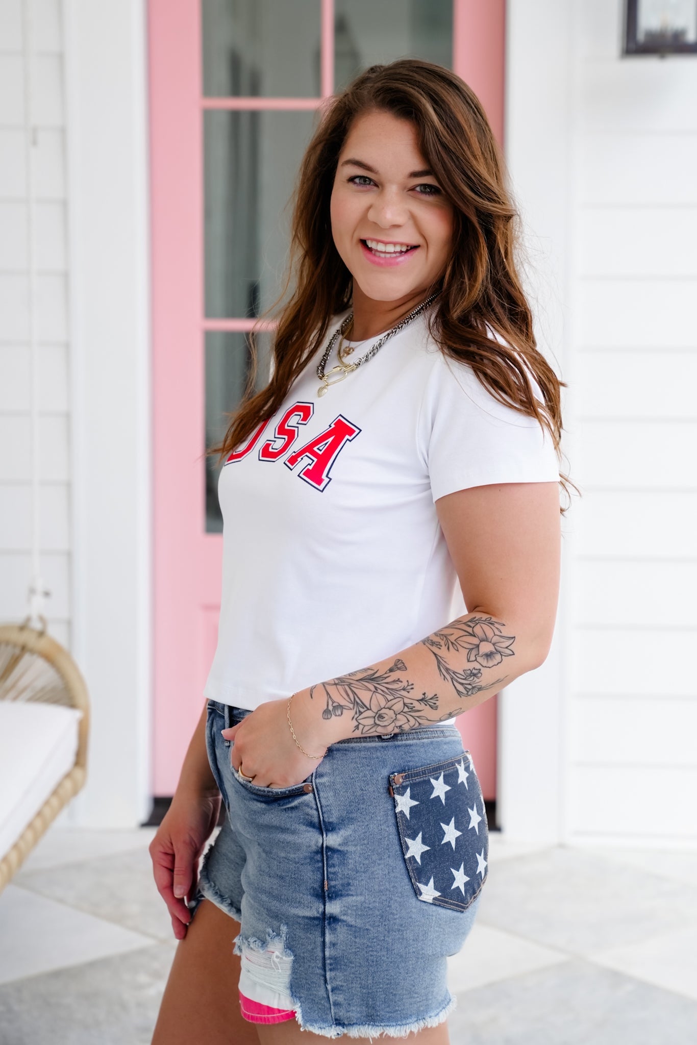 Short Sleeve "USA" Graphic Crop Top