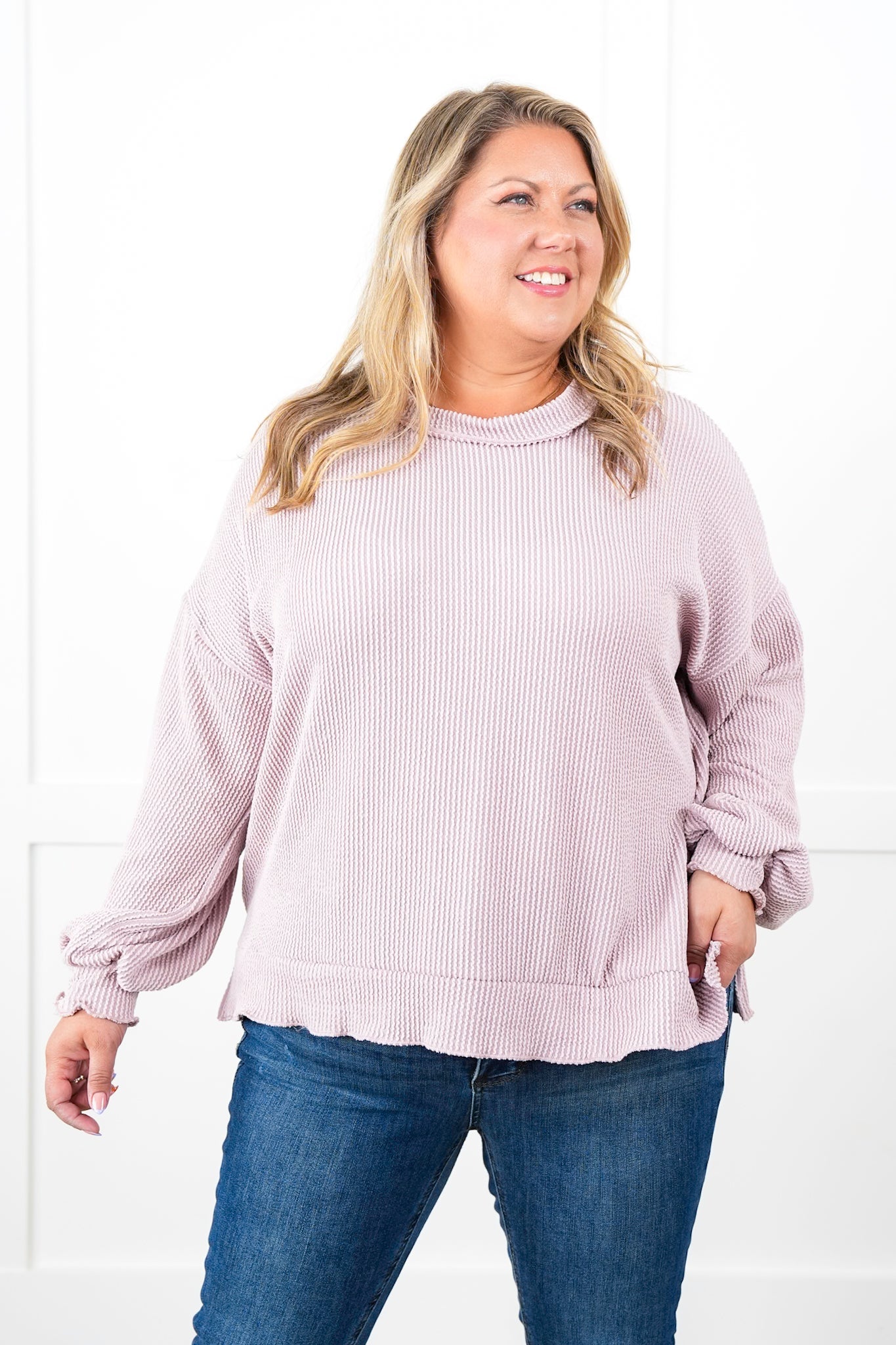 Ribbed Knit Long Sleeve Pullover Top