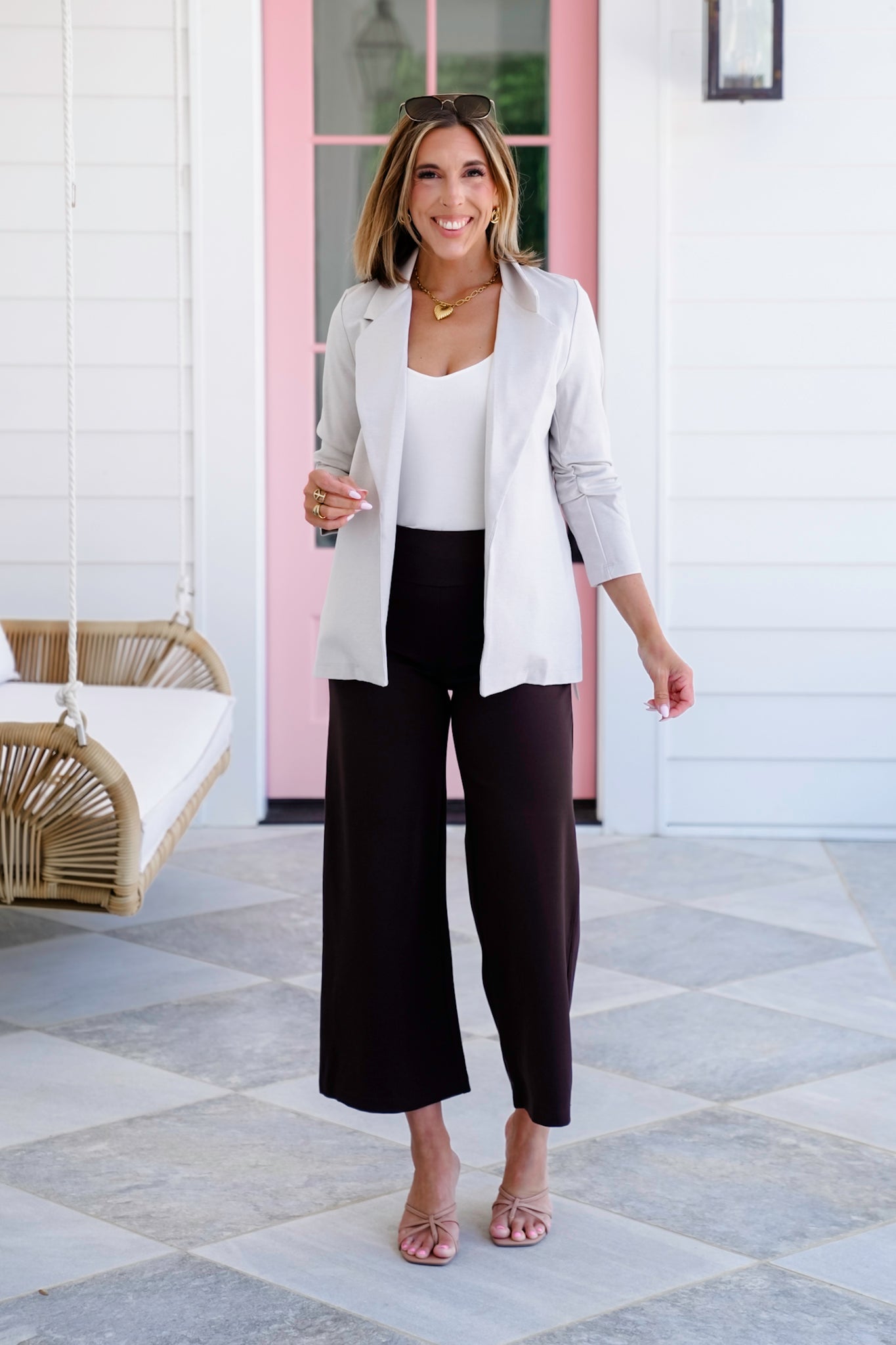 Door Buster! Plus/Reg Solid 3/4 Sleeve Open Blazer with Pockets