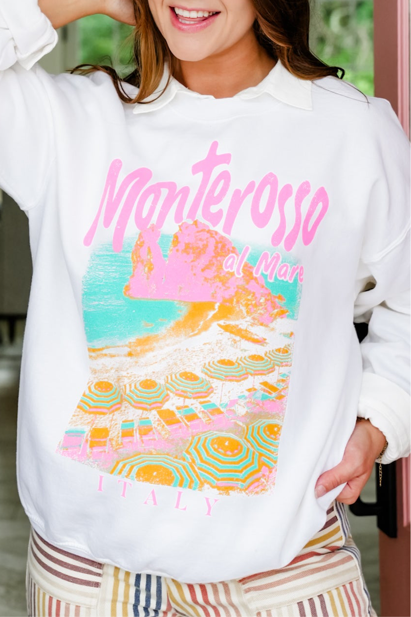 White Long Sleeve "Monterosso Italy" Graphic Sweatshirt