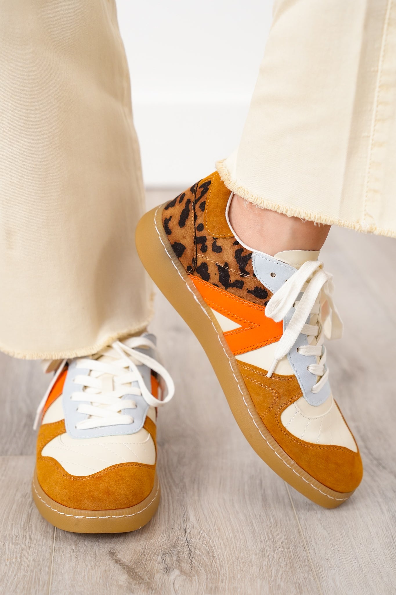 MIA Low Top Sneaker with Suede and Leopard Print Detailing