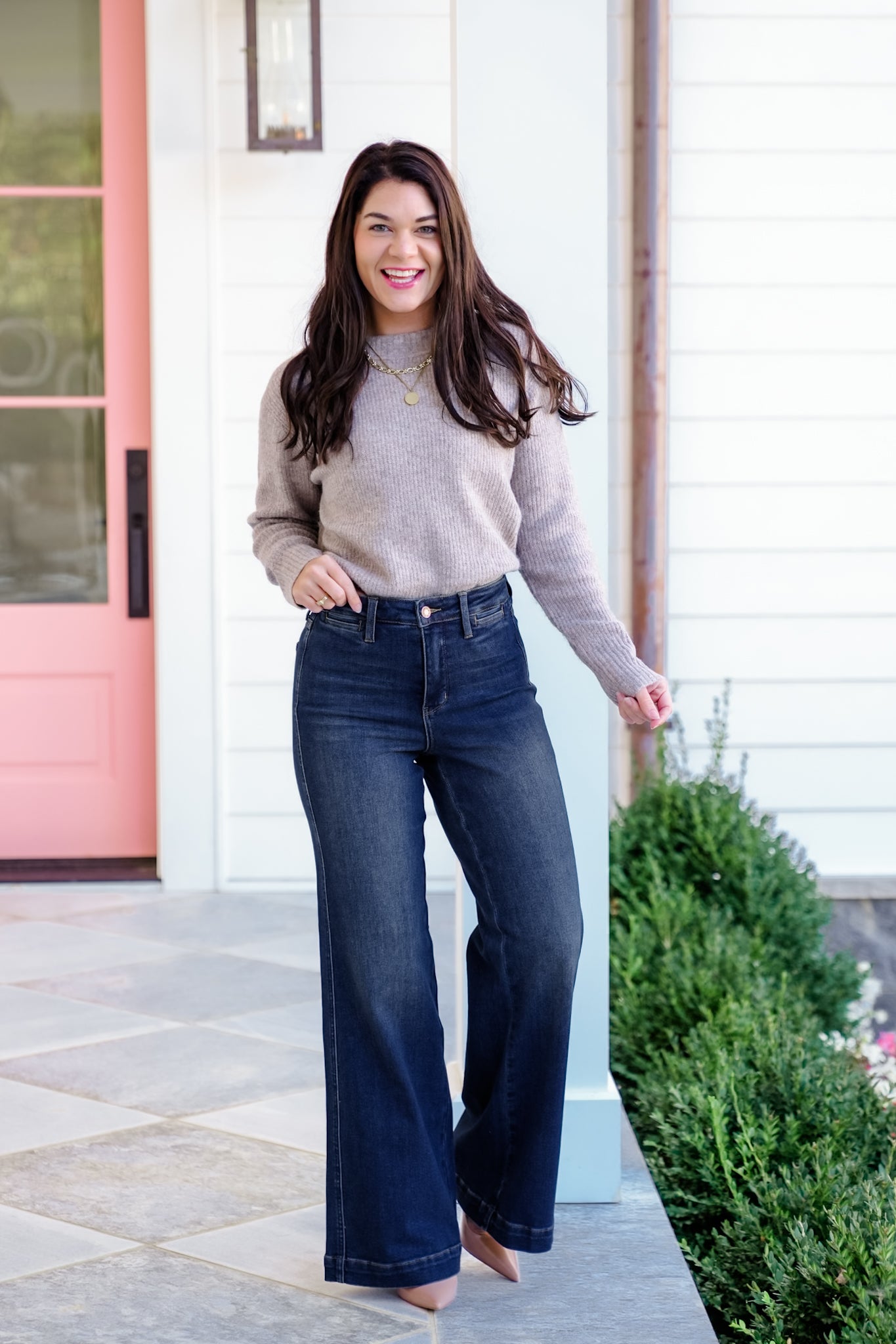 Judy Blue High Rise Dark Wash Tummy Control Retro Wide Leg Jeans with Welt Pockets