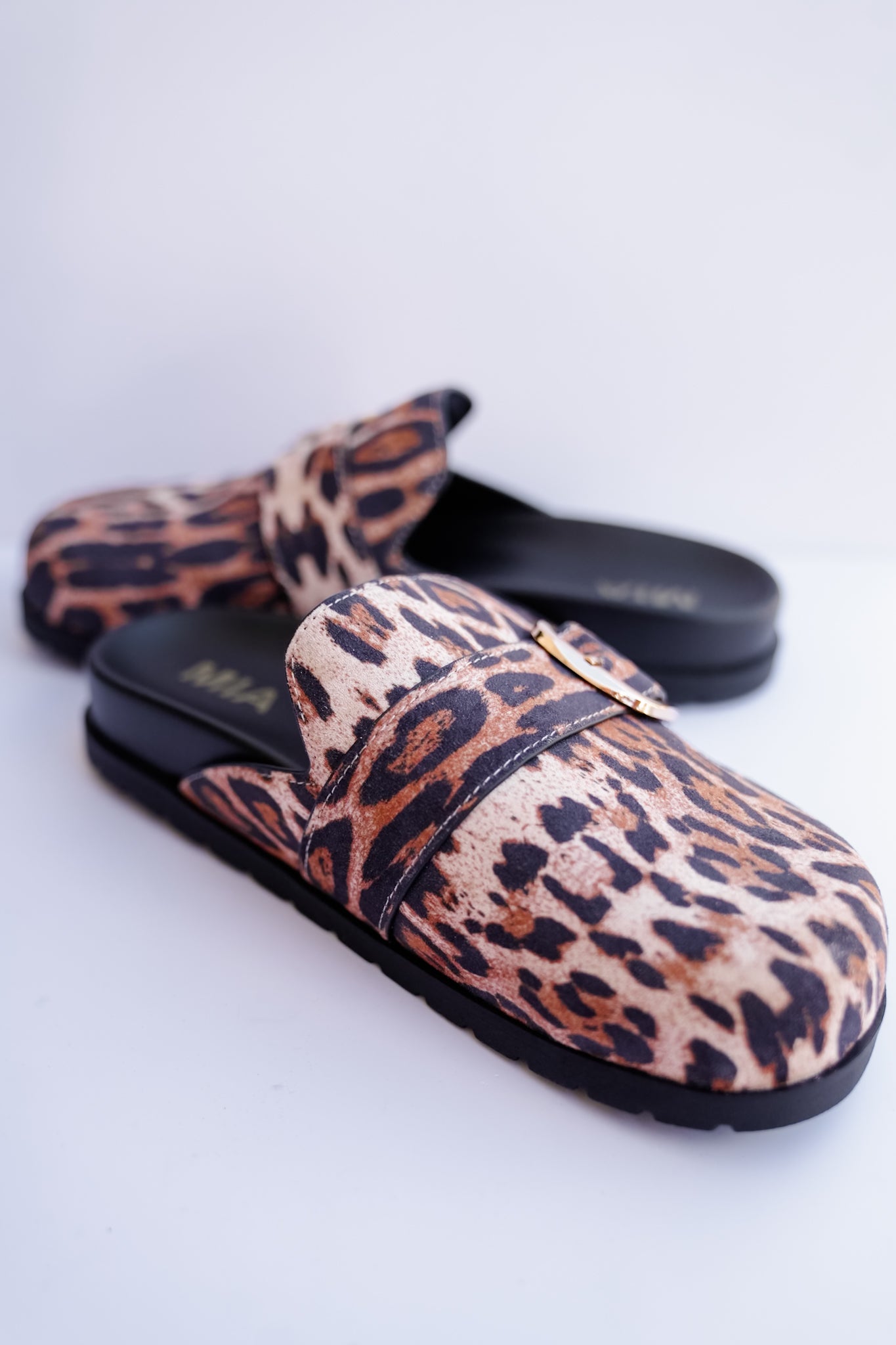 MIA Animal Print Slip On Clog with Buckle Detail