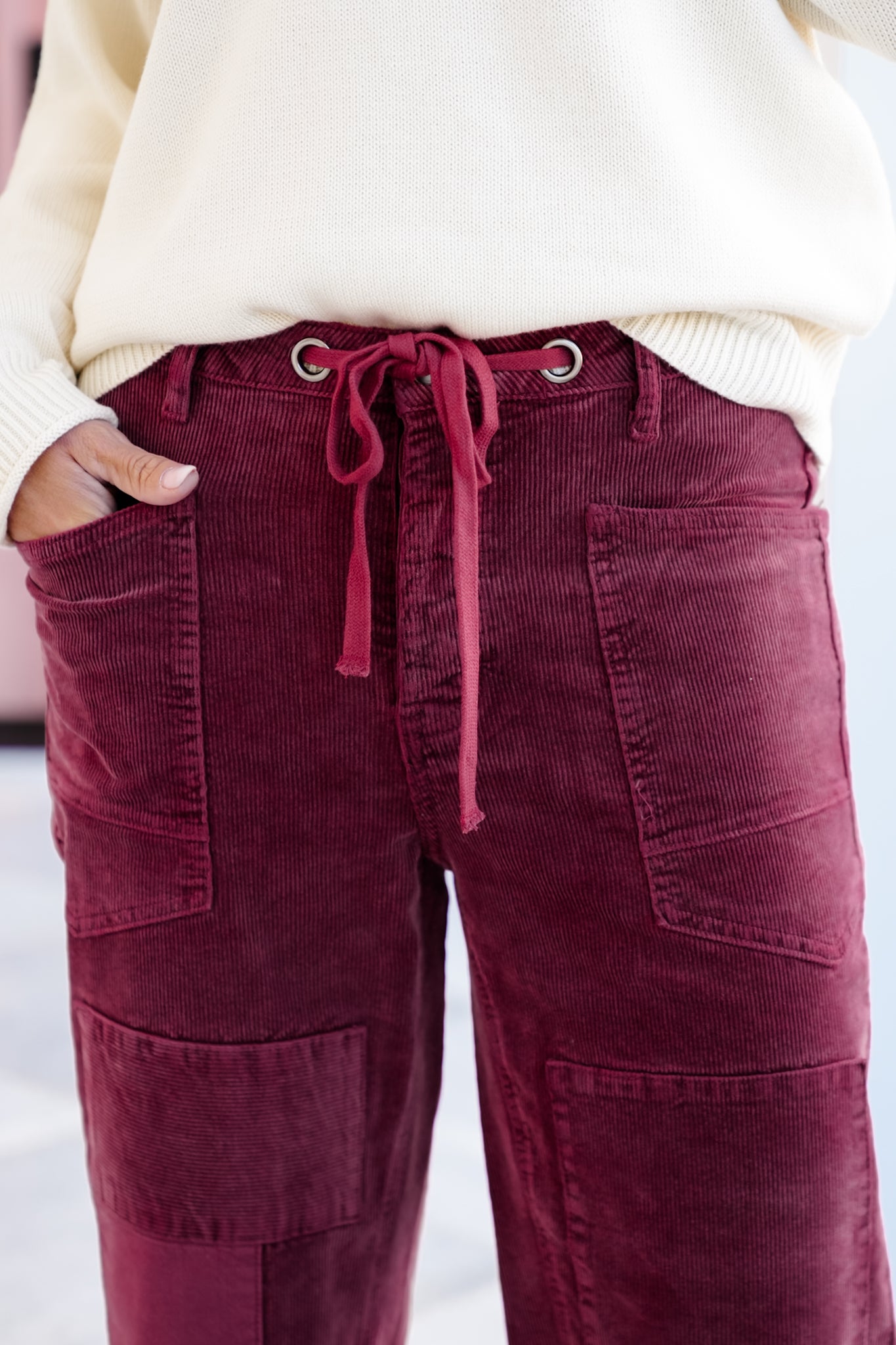 Washed Corduroy High Waist Barrel Pants