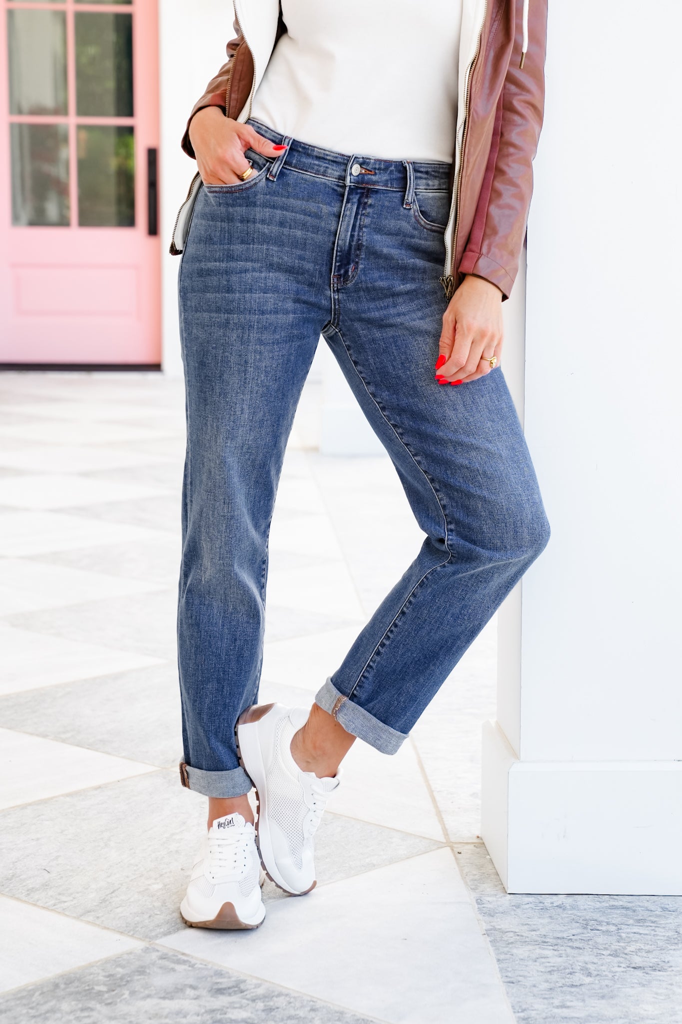 Judy Blue Mid Rise Medium Wash Classic Cuffed Boyfriend Jeans
