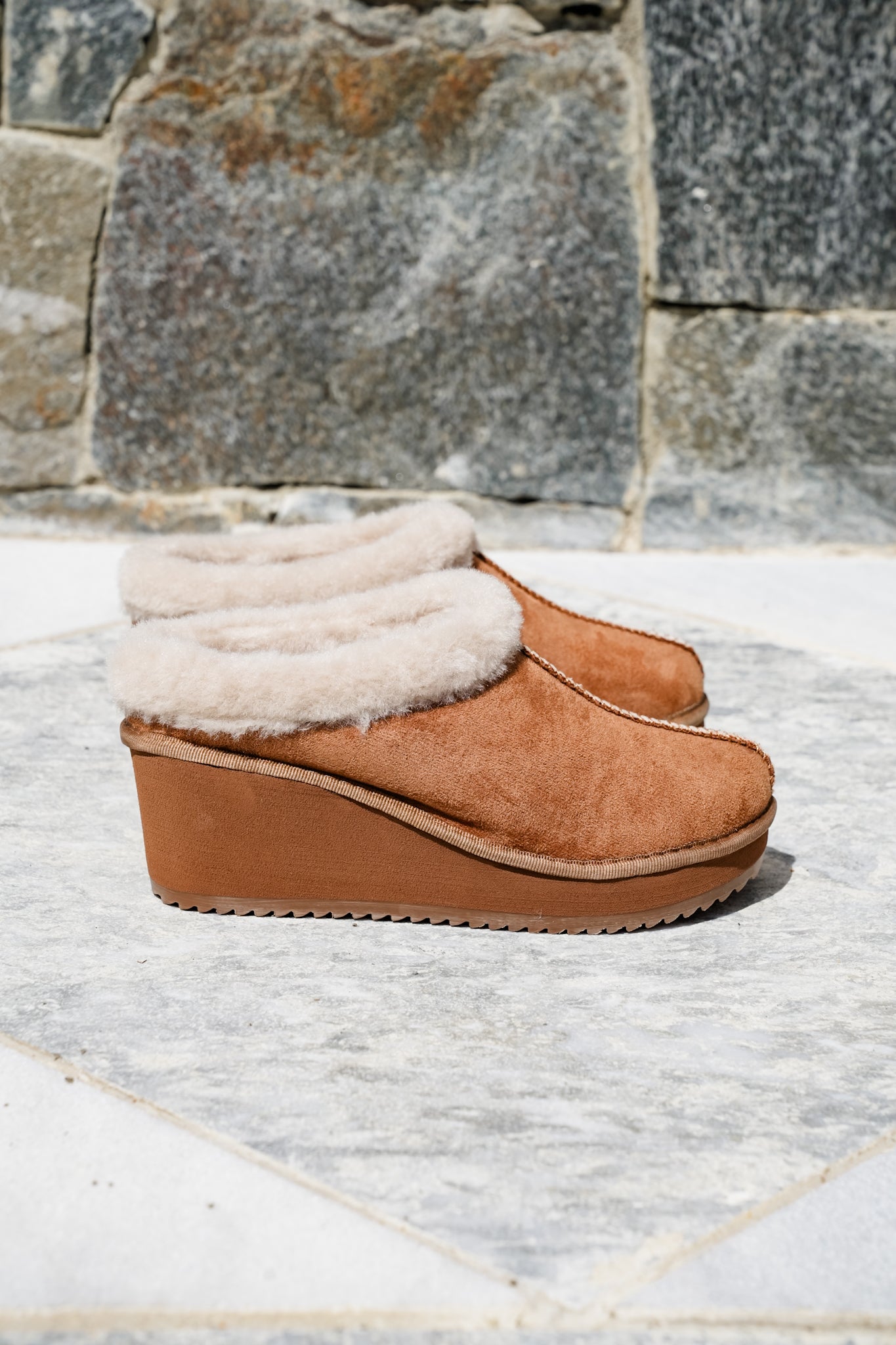 Corky's "Easy Going" Cozy Vegan Suede Wedge Mule Slippers with Fleece Lining