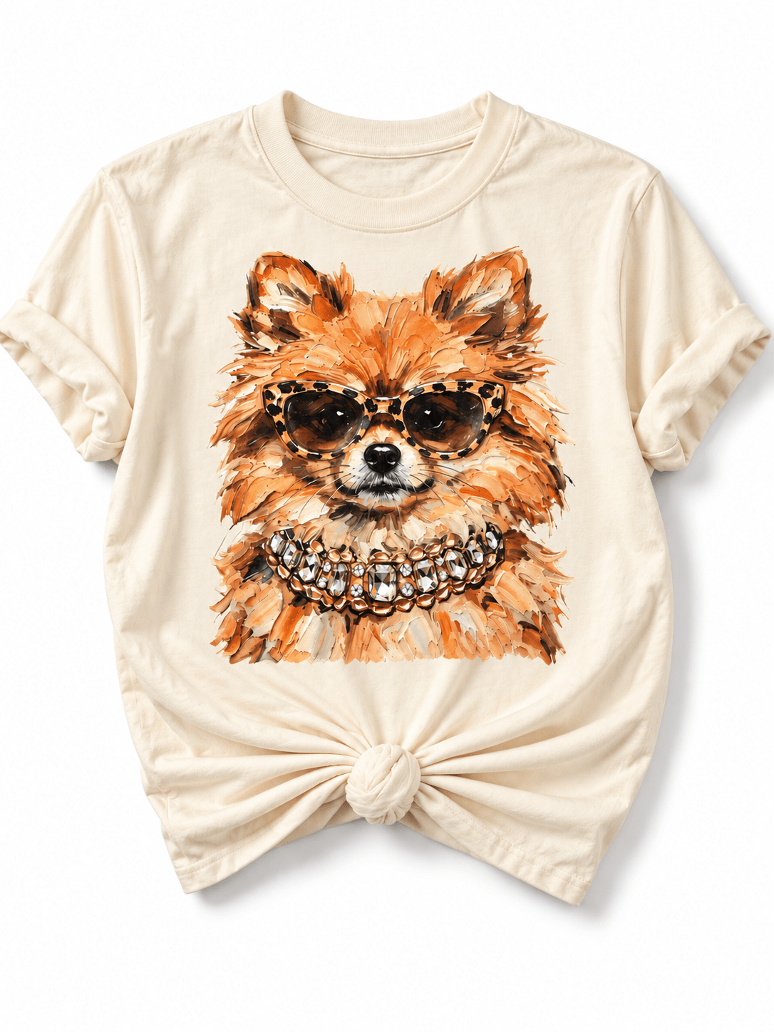 Plus/Reg Short Sleeve Glam Pomeranian Graphic Tee - Freckled Poppy