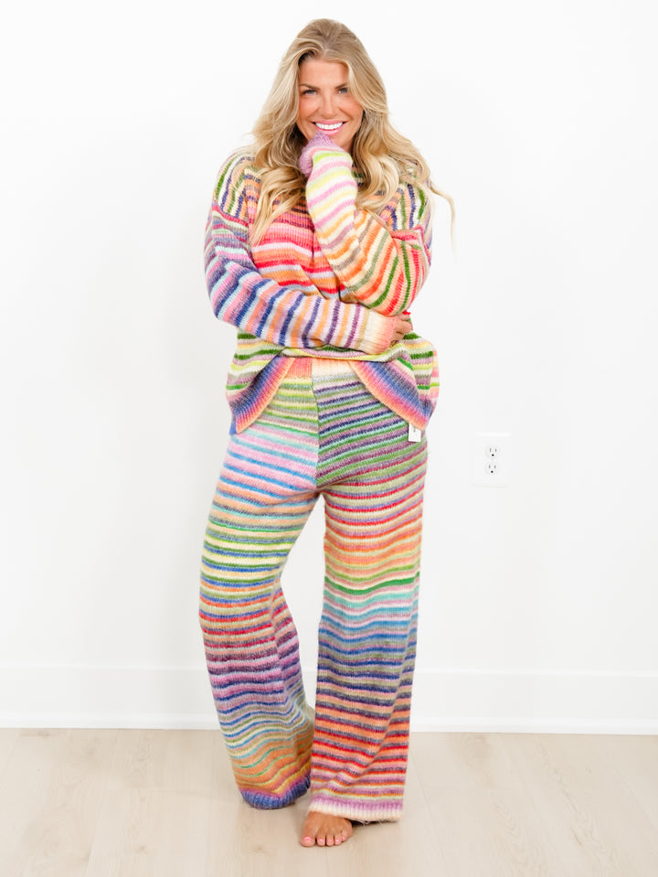 Rainbow Stripe Elastic Waist Sweater Pants - Freckled Poppy