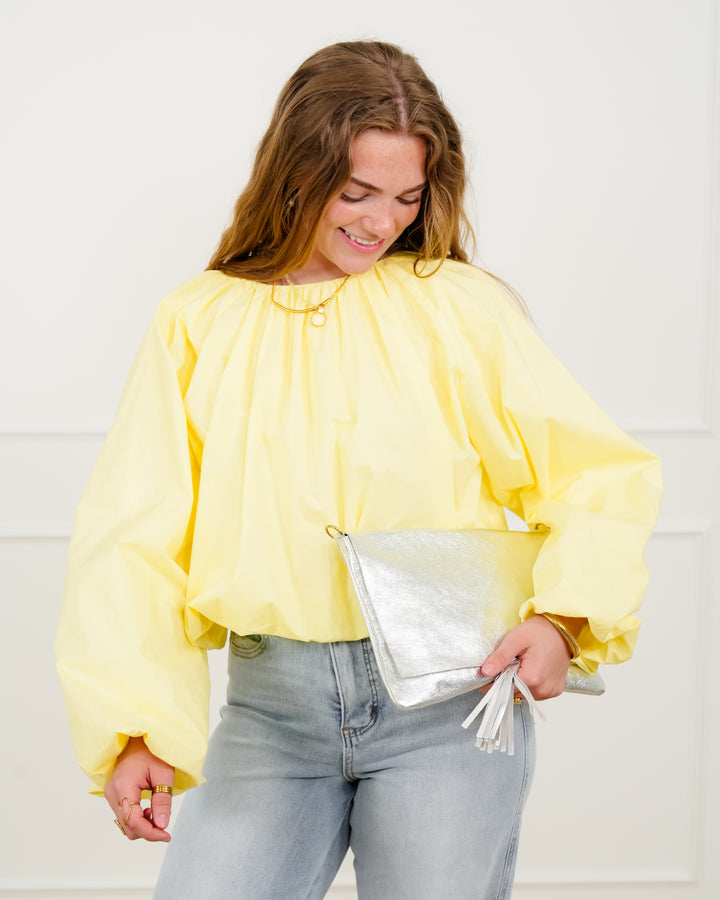 Cropped Long Sleeve Round Neck Blouse