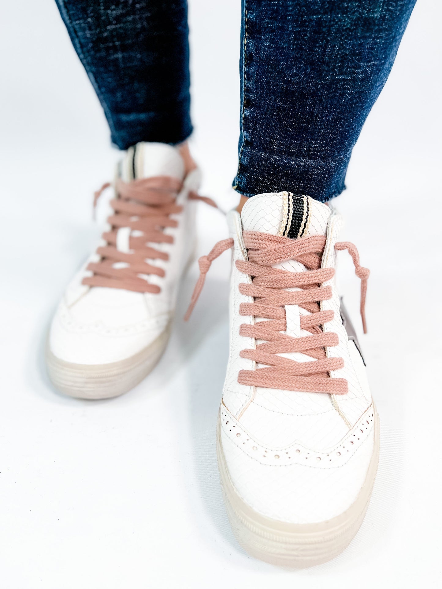 Shu Shop White Snake Texture Bronze Star Hi-Top Sneakers