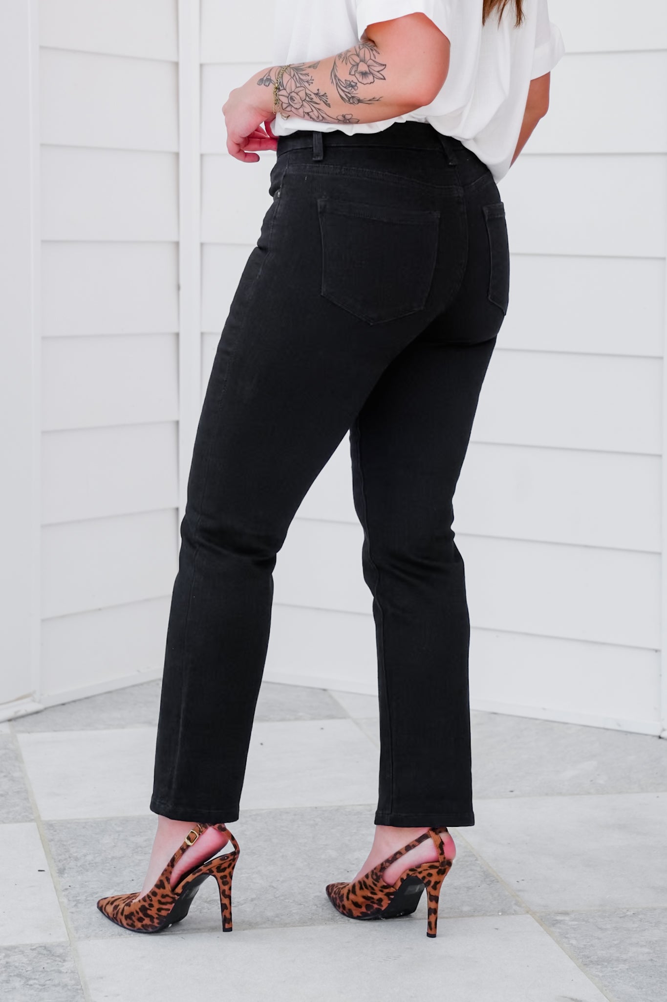 Mica Mid-Rise Black Straight Leg Ankle Jeans