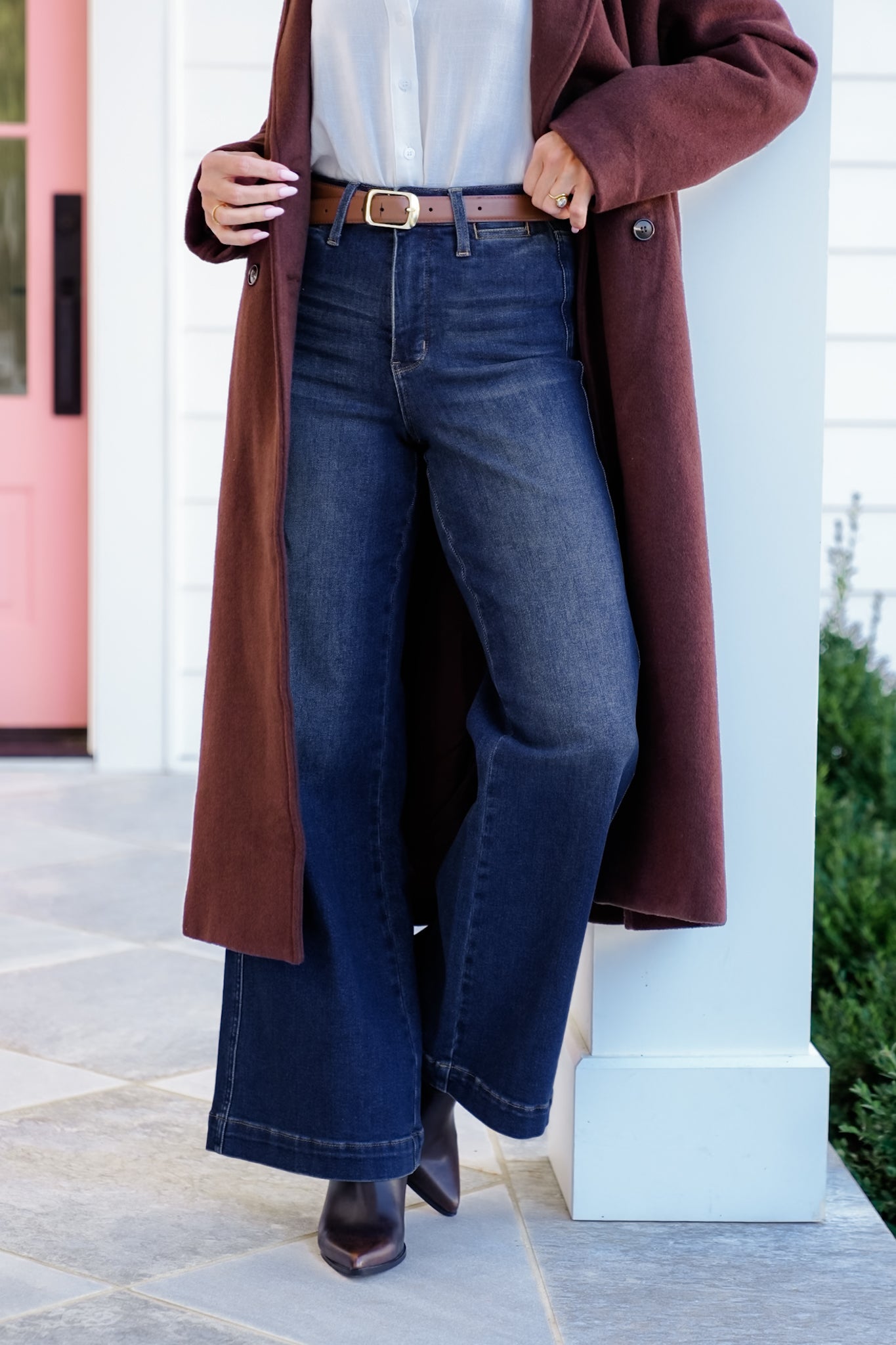 Judy Blue High Rise Dark Wash Tummy Control Retro Wide Leg Jeans with Welt Pockets