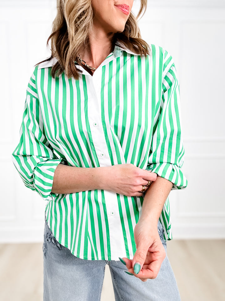 Restock! Stripe Long Sleeve Poplin Button Down Shirt - Freckled Poppy