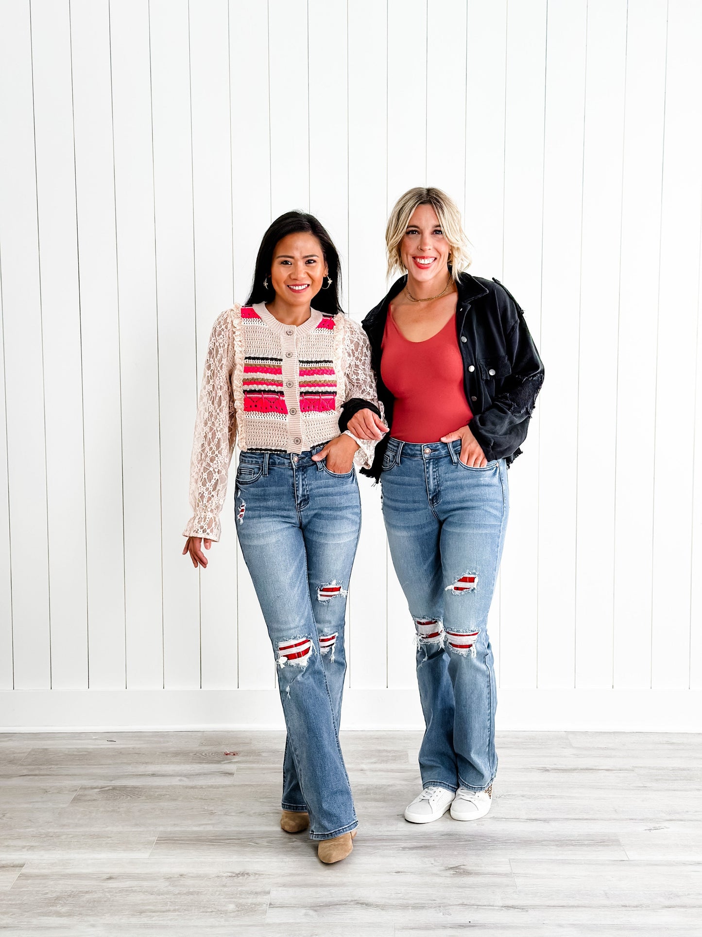 Judy Blue Plaid for You Mid Rise Medium Wash Bootcut Jeans With Patch Detail