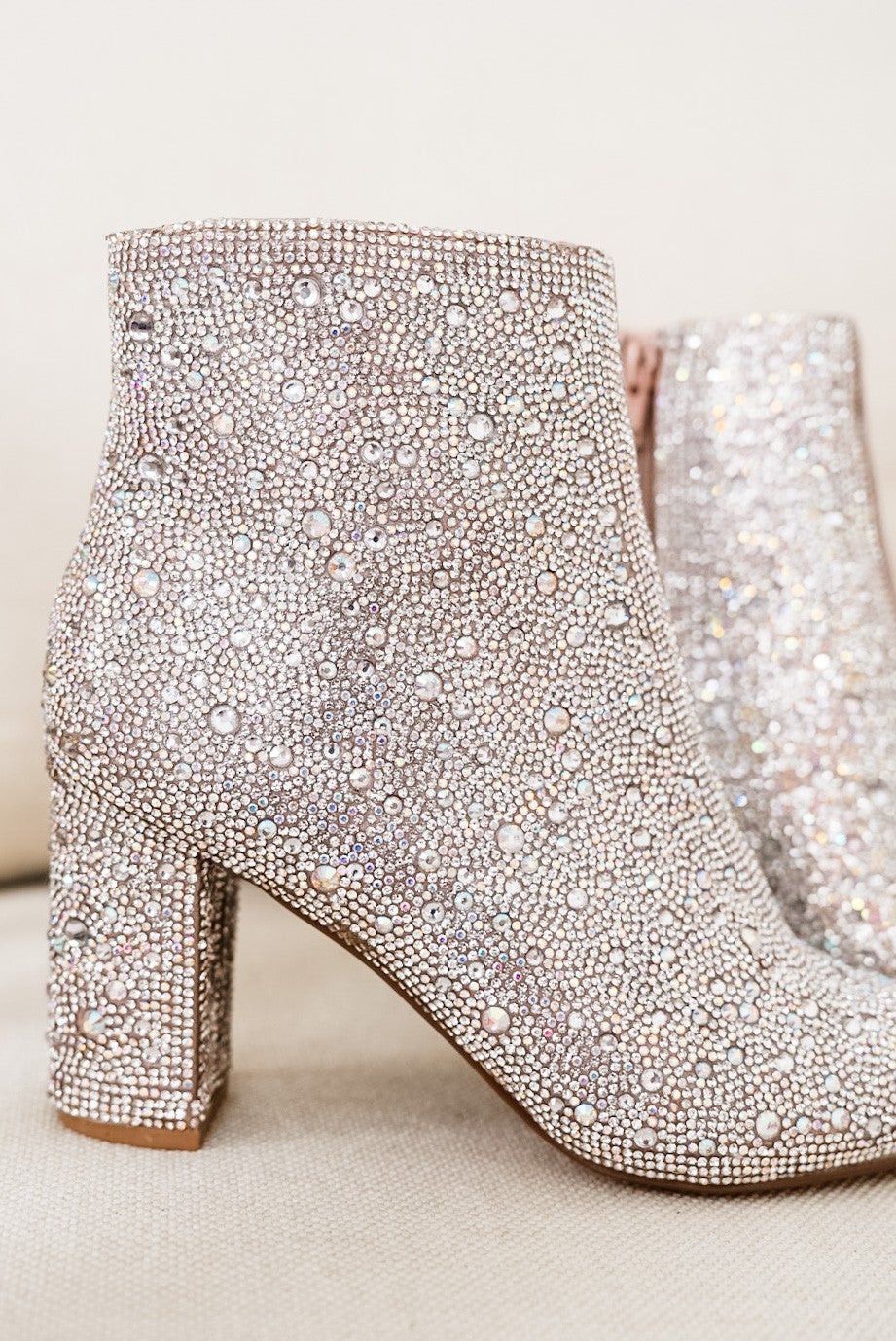 Silver Rhinestone Pearl Beaded Heels w/ Side Zipper