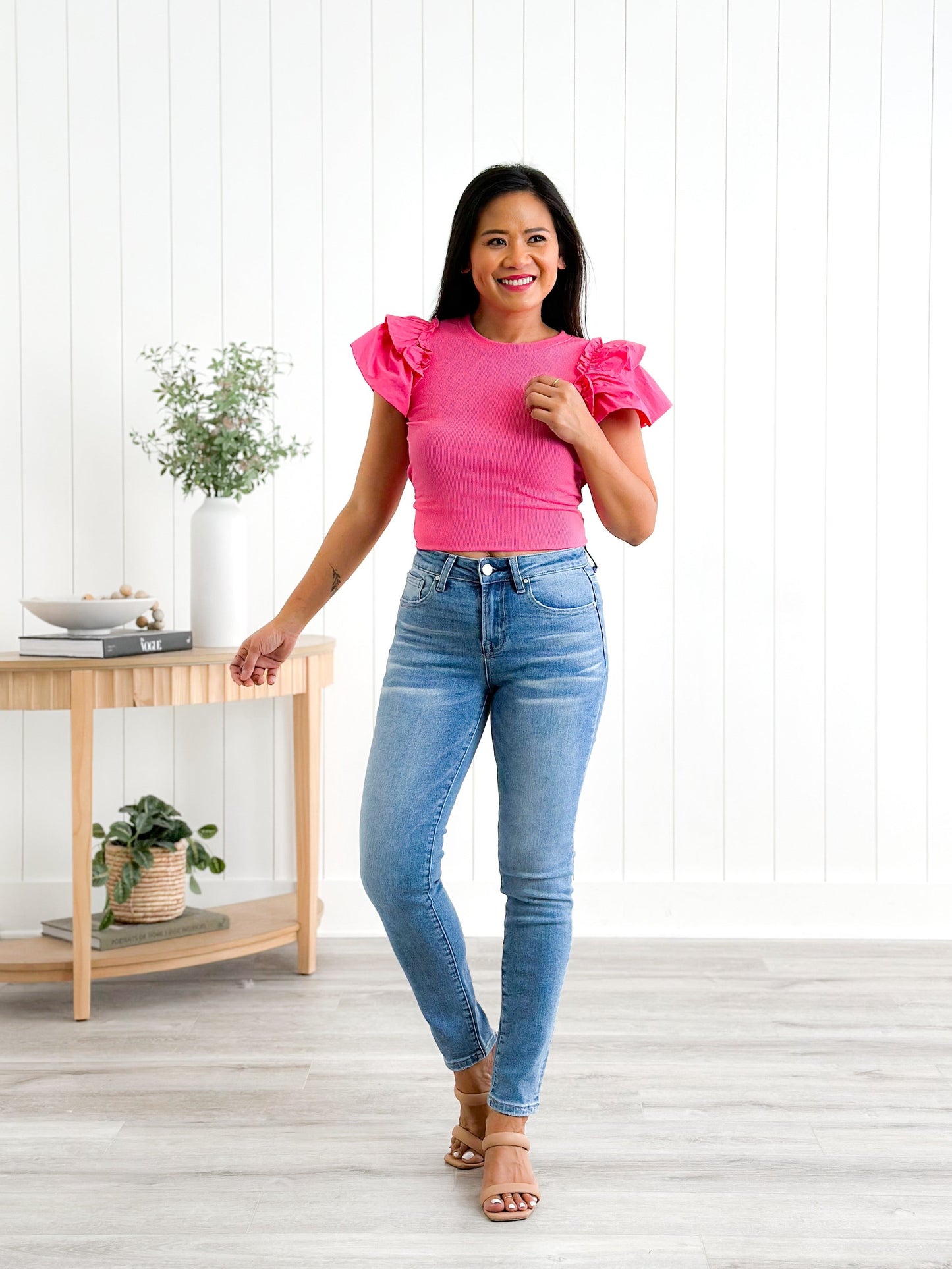 Risen Mid Rise Medium Wash Relaxed Skinny Jeans