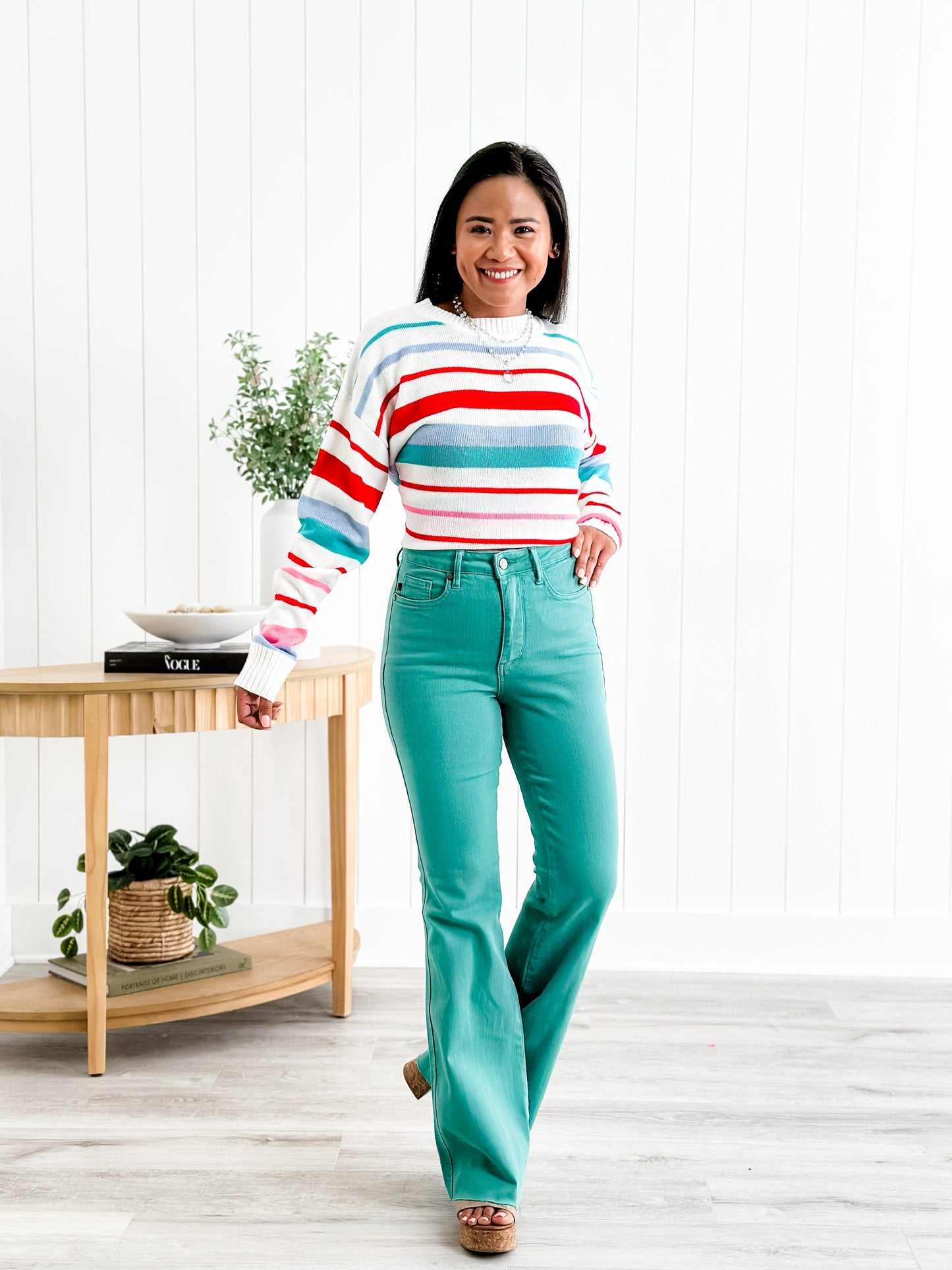Judy Blue Breakfast at Tiffany's Topaz High Rise Tummy Control Flare Jeans