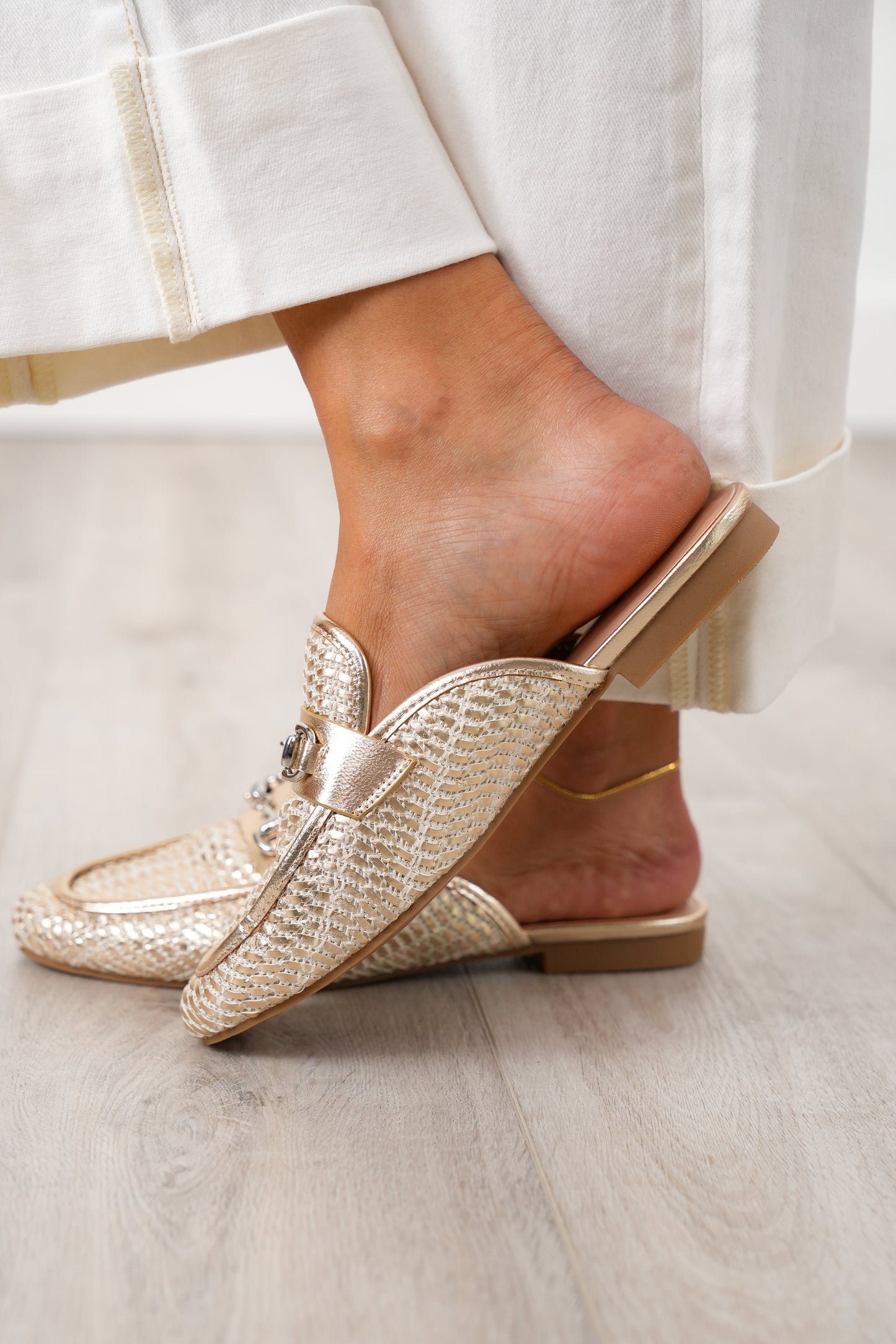 MIA Woven Metallic Loafers with Metal Buckle