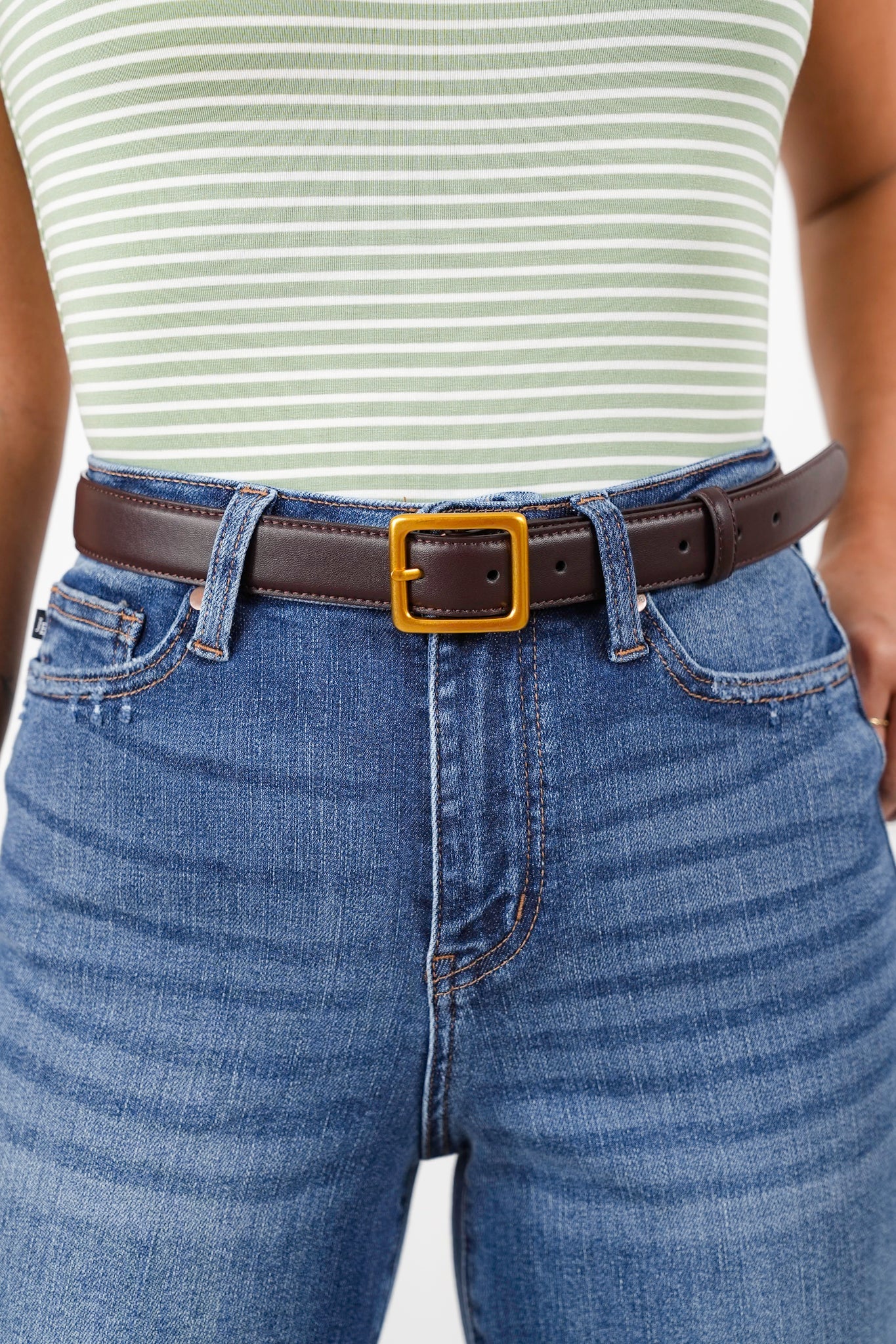 Classic Leather Belt with Square Buckle