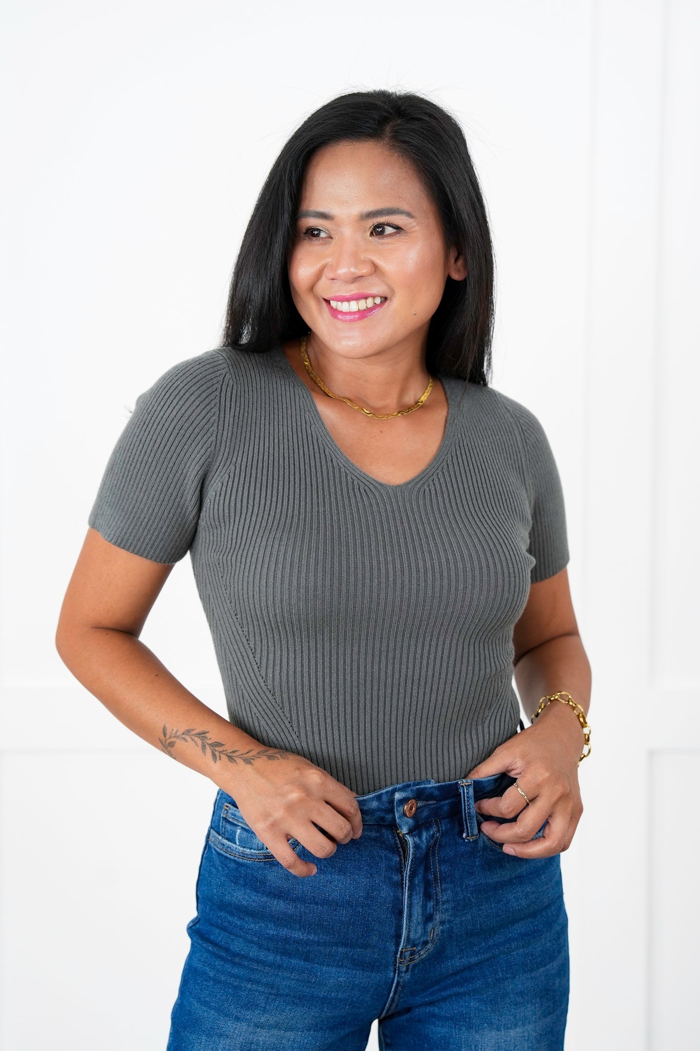 Ribbed Knit Short Sleeve Thong Bodysuit (Multiple Colors)