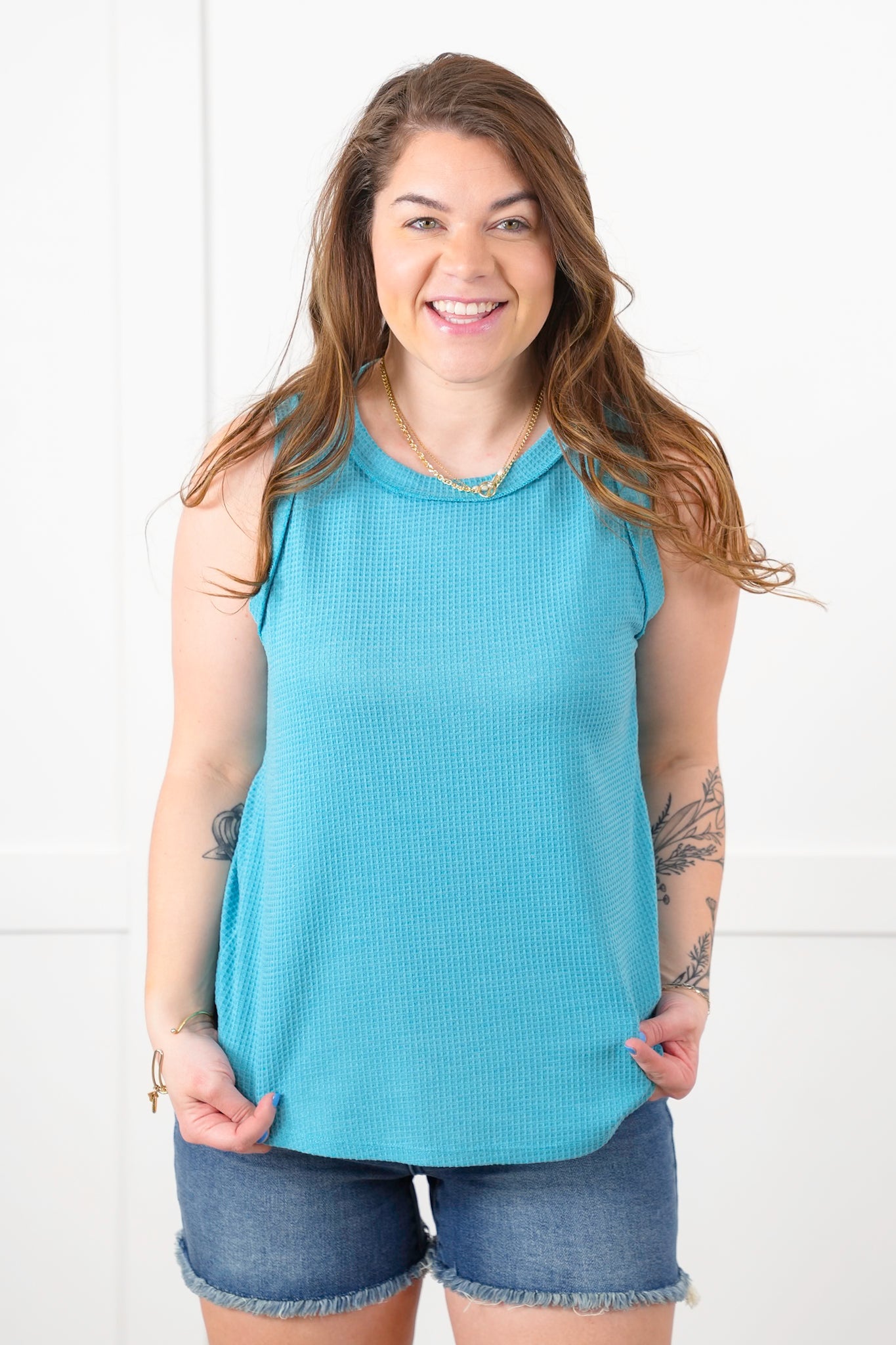 Door Buster! Plus/Reg Thermal Round Neck Tank Top with Reverse Seam Detail