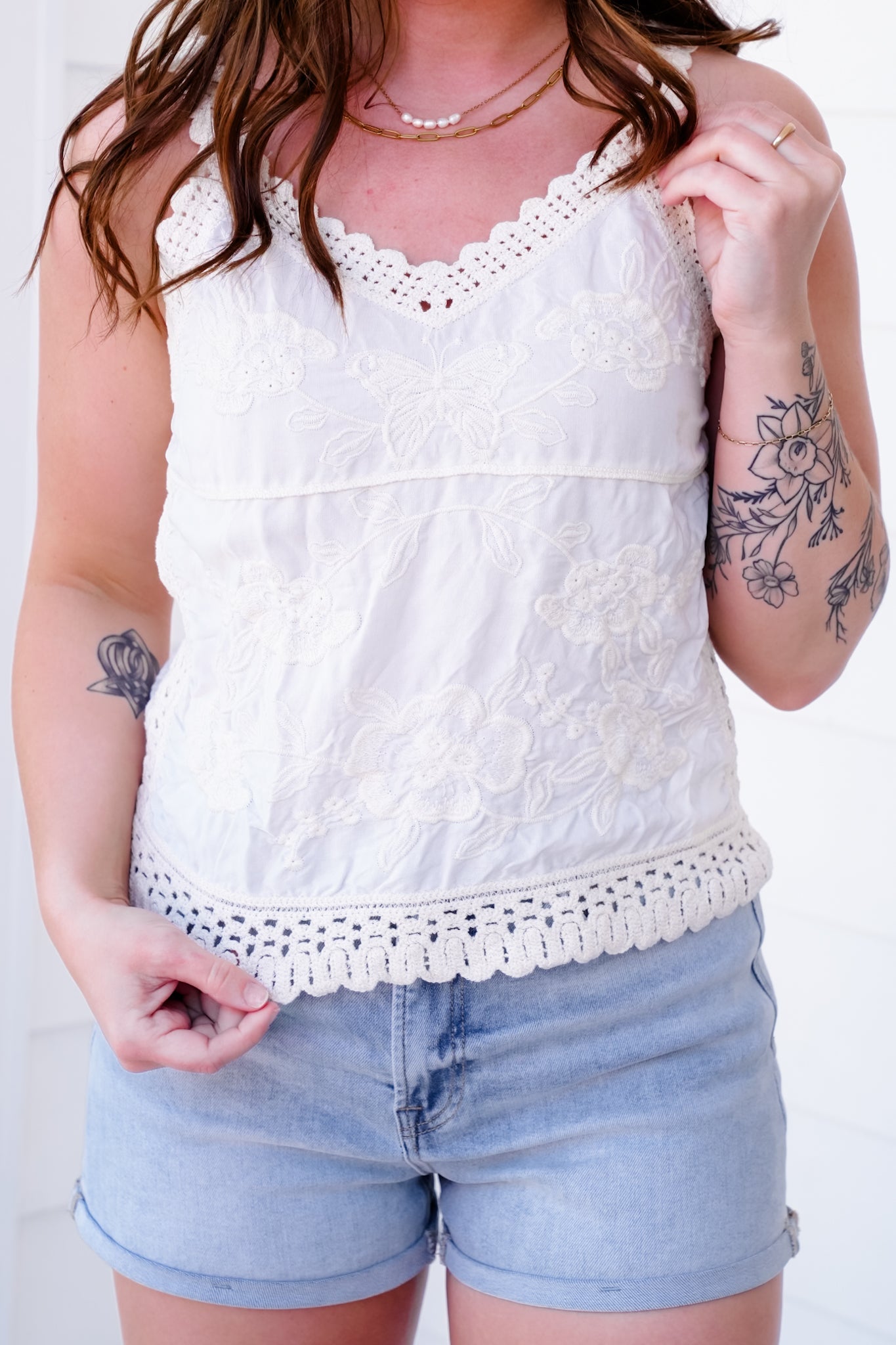 Restock! POL Crochet Tank Top with Embroidery Detail