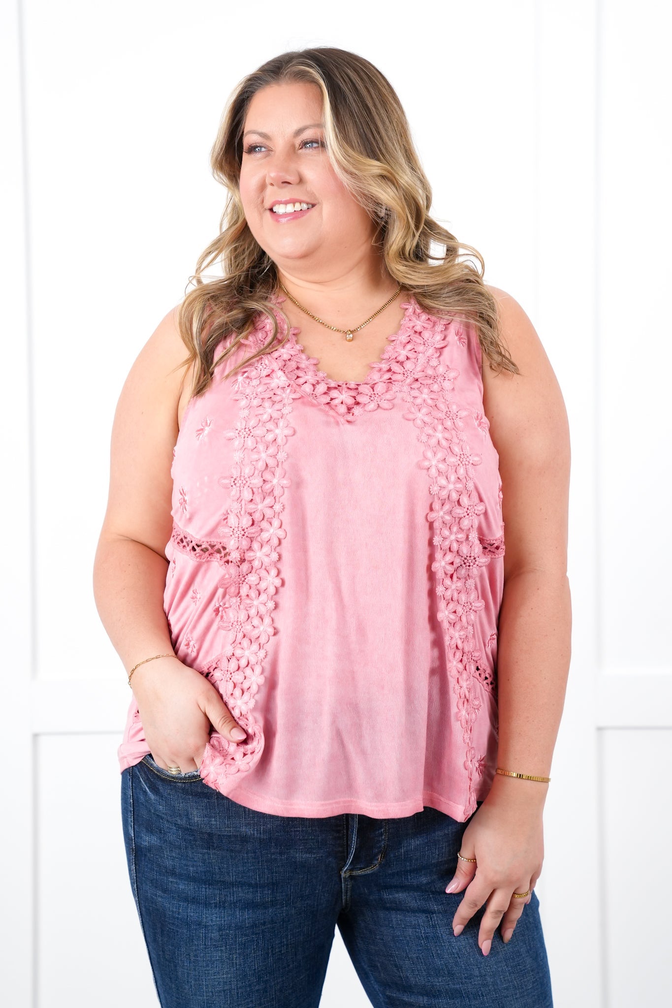 Restocks! POL Sleeveless Tank Top with Floral Embroidery Detail
