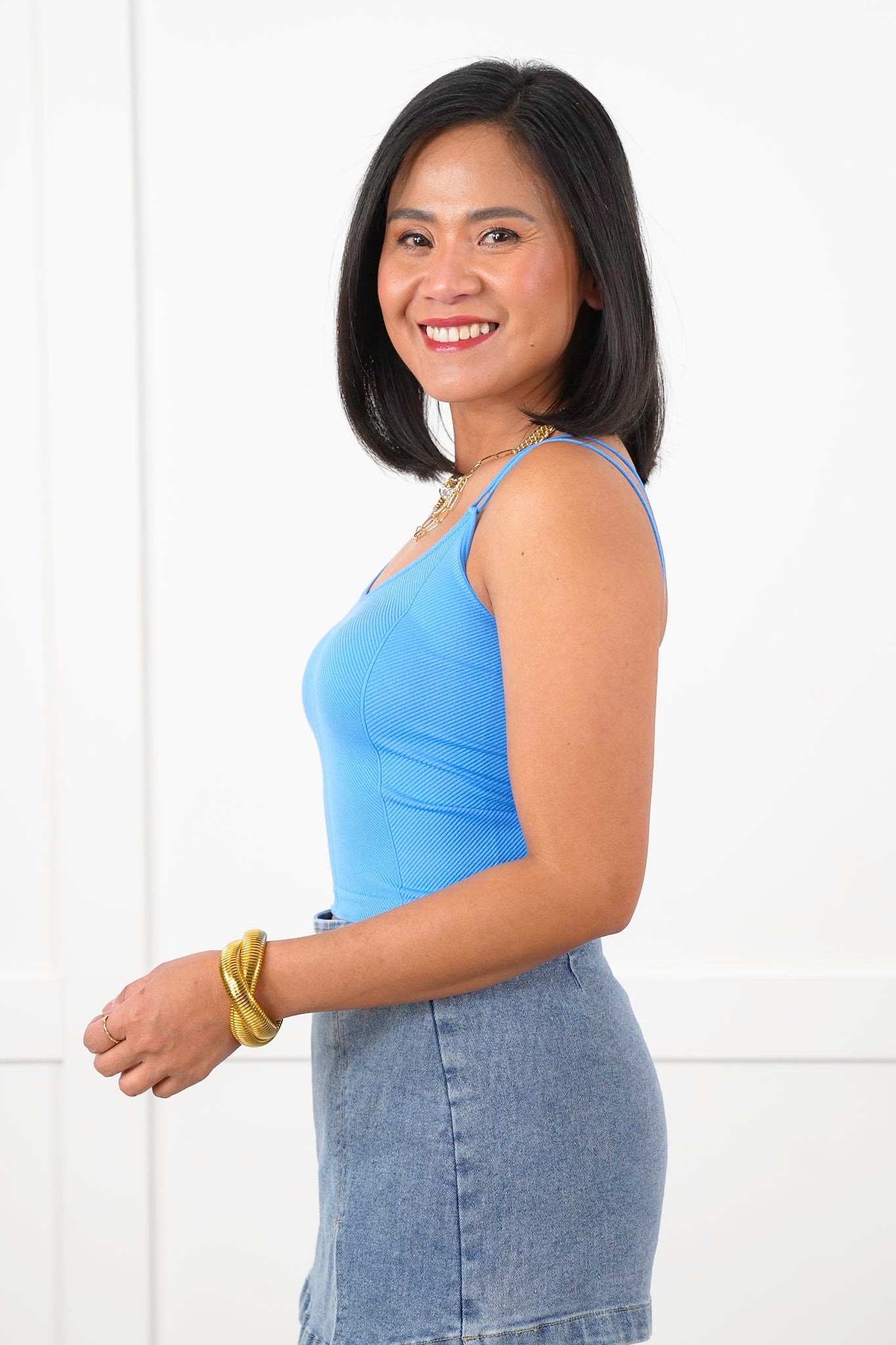 Ribbed Knit Double Strap Cropped Top