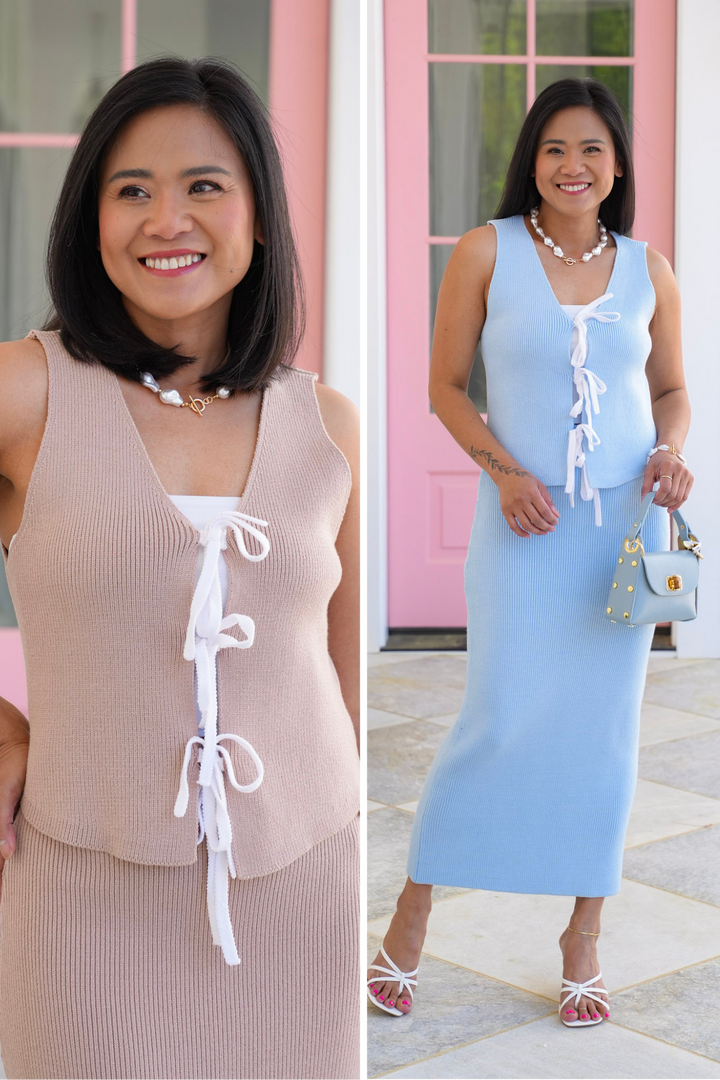 Knit Sweater Vest with Front Tie Detail