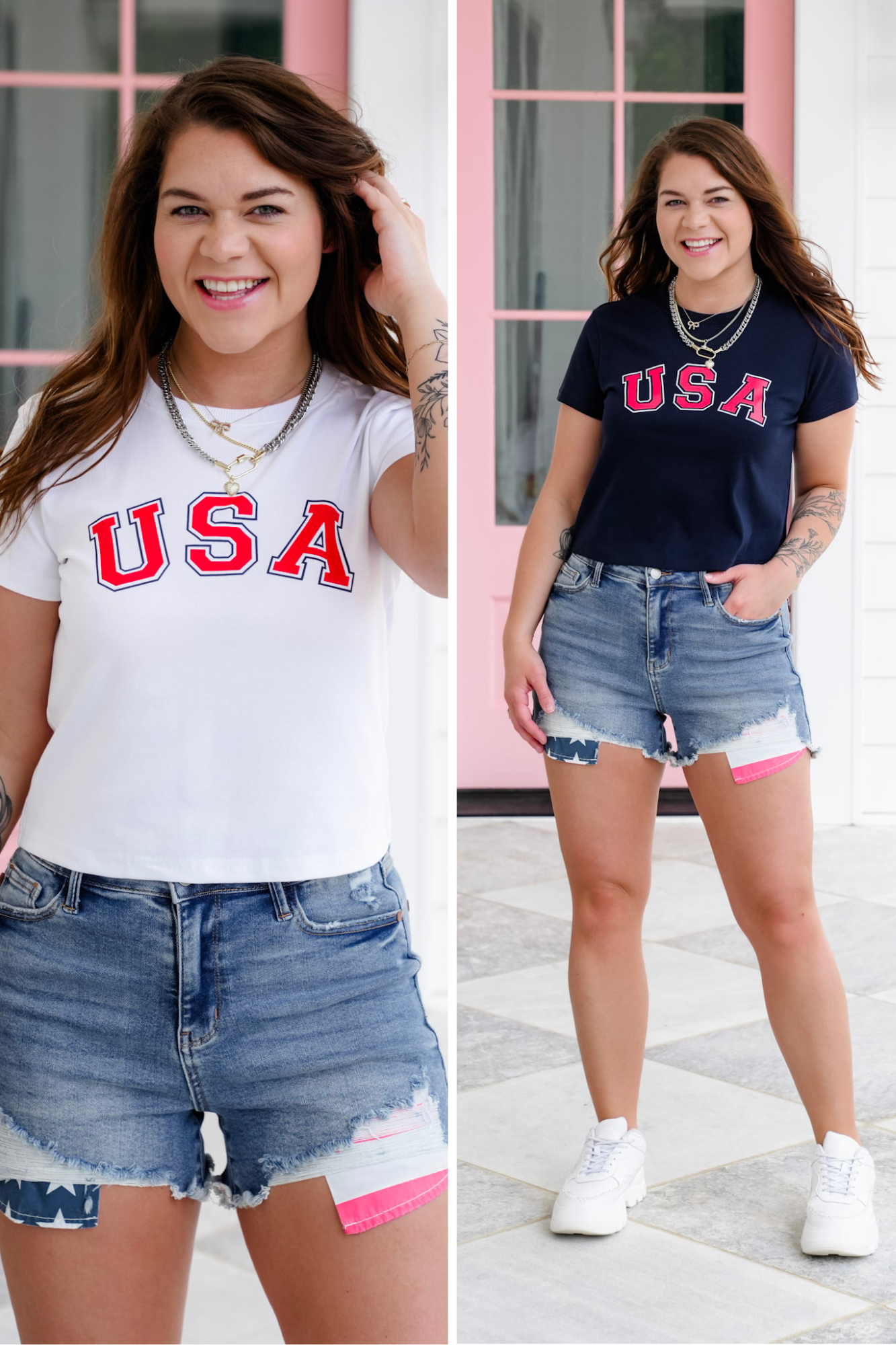 Short Sleeve "USA" Graphic Crop Top