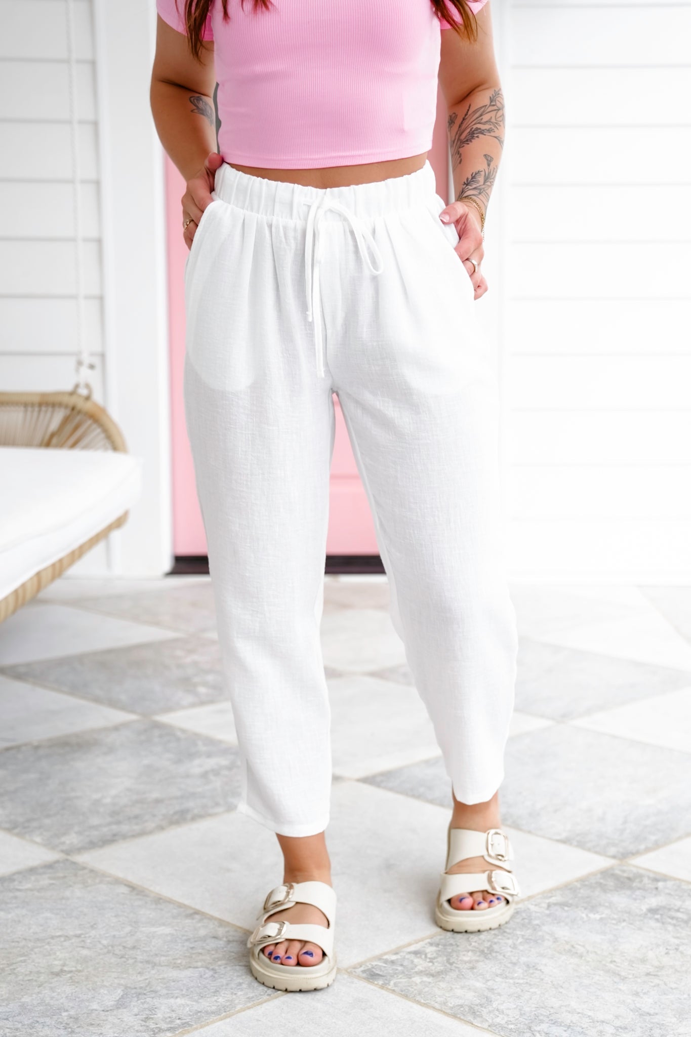 Door Buster! Zenana Woven Crepe Drawstring Elasticband Waist Pants