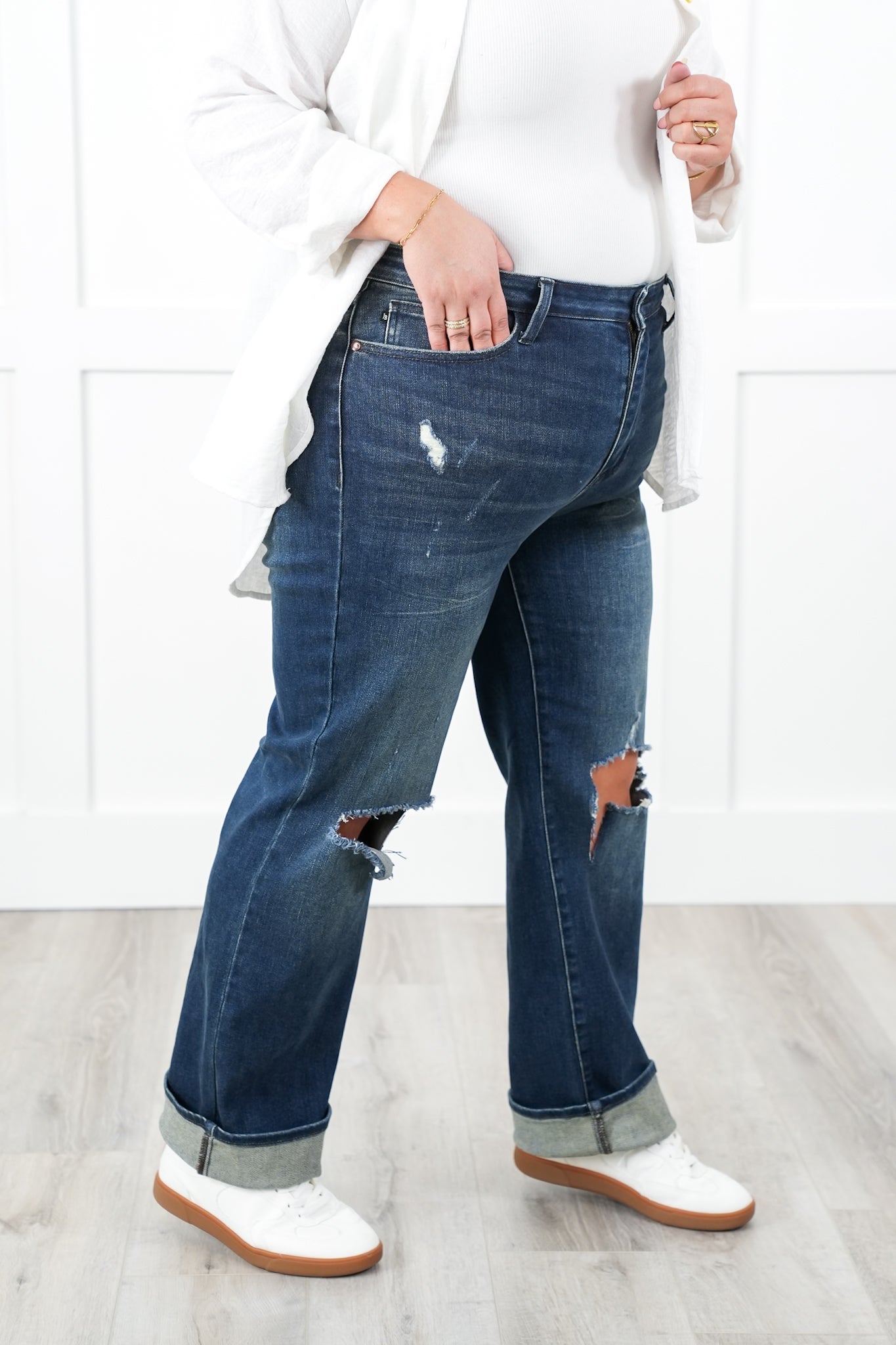 Judy Blue High Rise Dark Wash Ripped Knee Dad Jeans