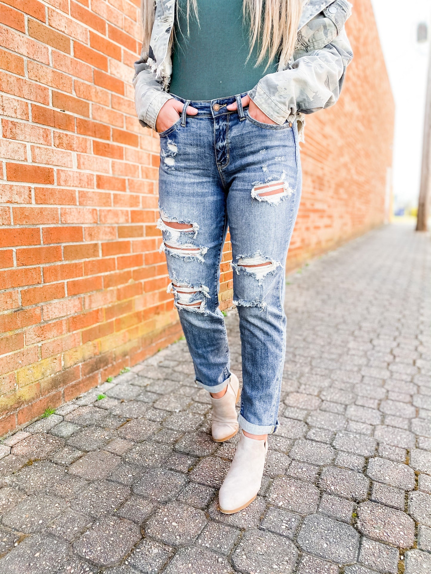Judy Blue Yoda Best Distressed Boyfriend Jeans